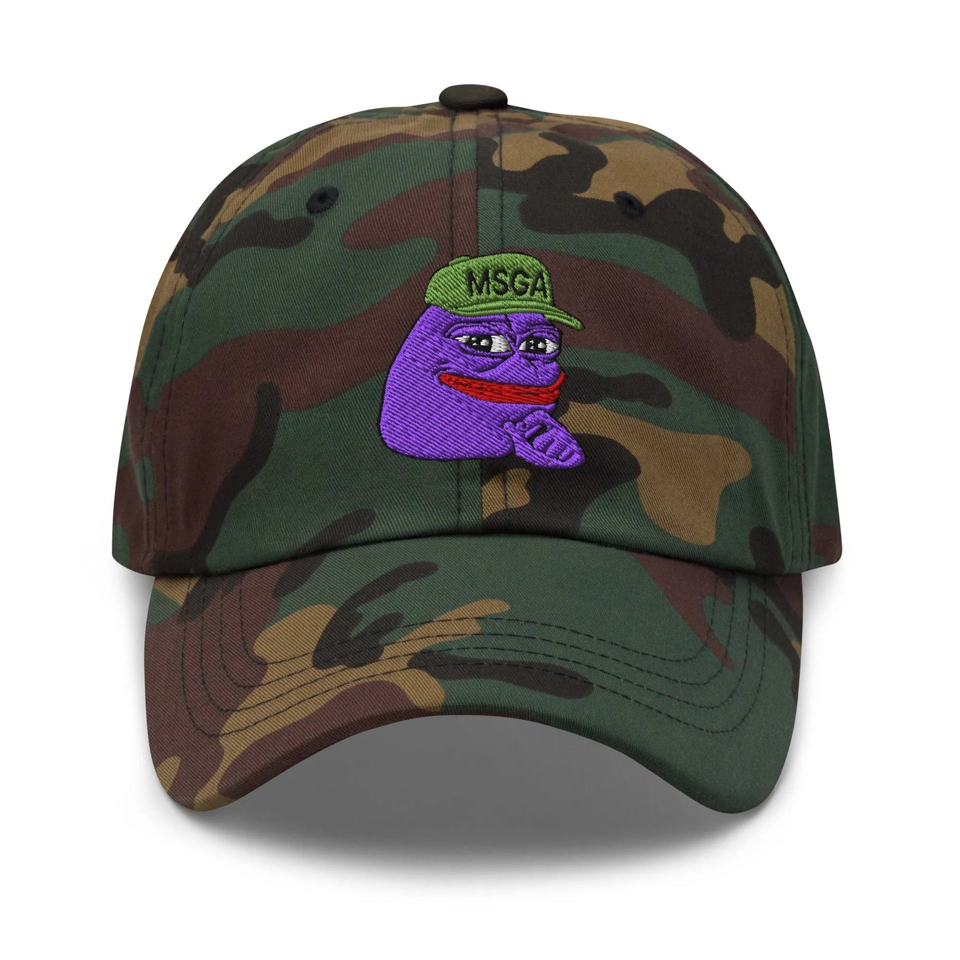 $PURPE Purple Pepe Embroidered Dad Hat Green Camo Capital Crowns Crypto Dad Hats Funny hat