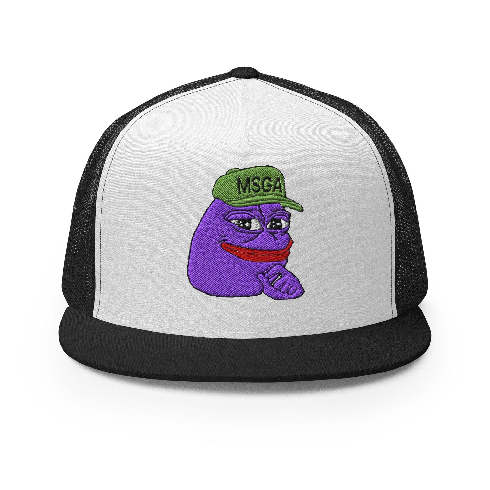 $PURPE Purple Pepe Embroidered Flat Bill Brim Mesh Trucker Hat Black White Black Crypto Funny Snapback Hats Trucker Hats