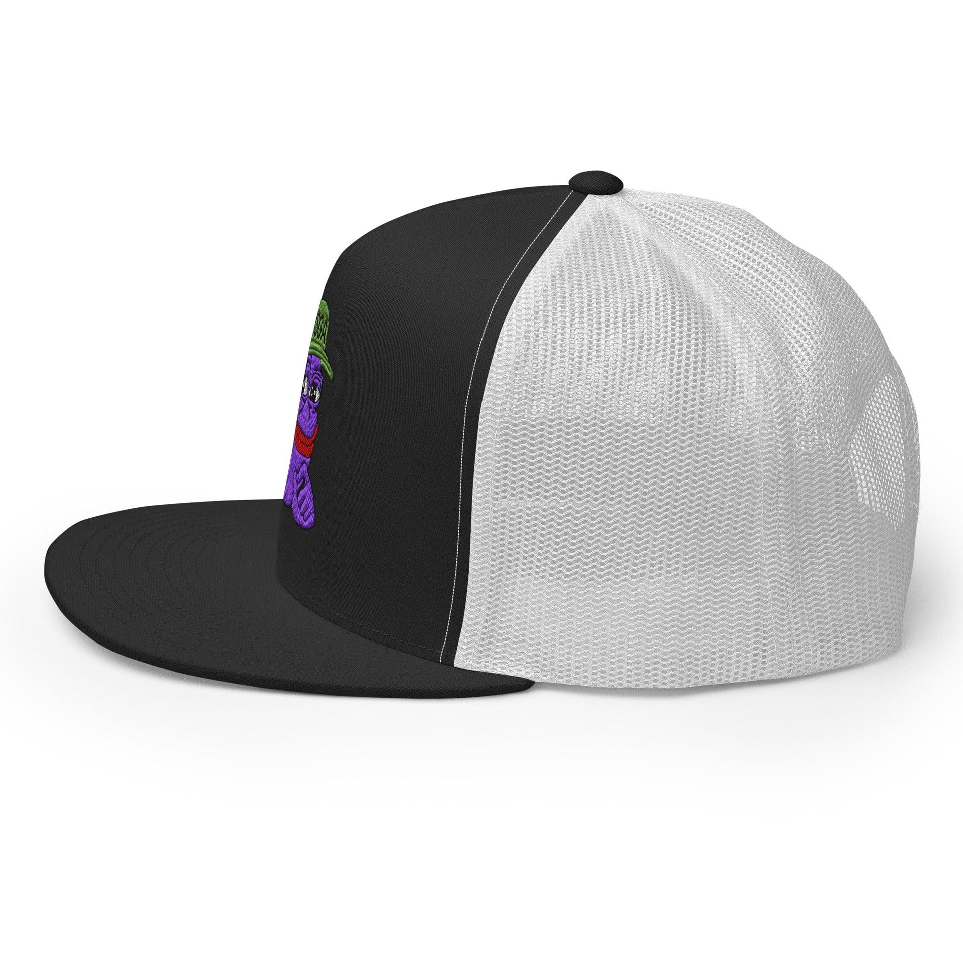 $PURPE Purple Pepe Embroidered Flat Bill Brim Mesh Trucker Hat Crypto Funny Snapback Hats Trucker Hats