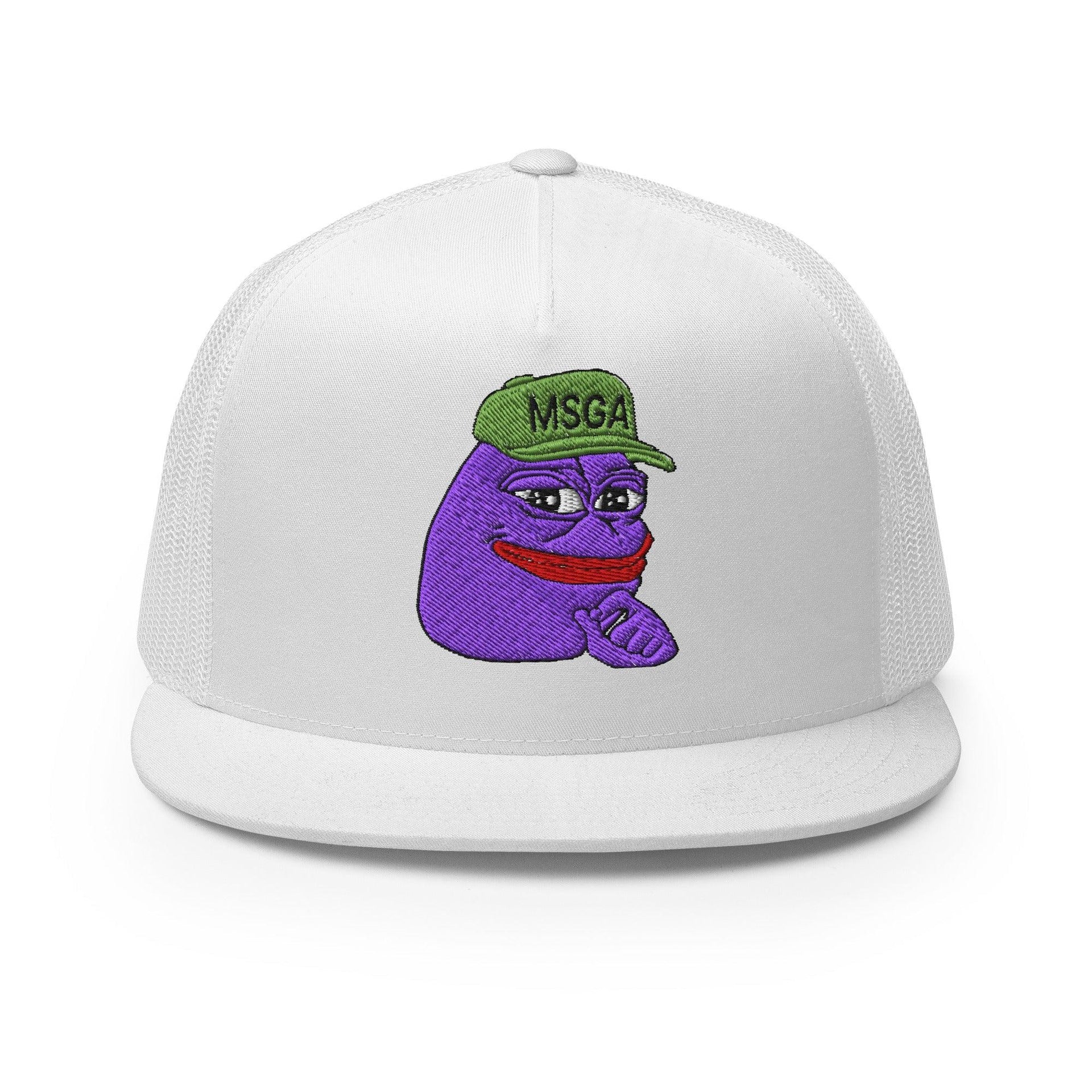 $PURPE Purple Pepe Embroidered Flat Bill Brim Mesh Trucker Hat White Crypto Funny Snapback Hats Trucker Hats