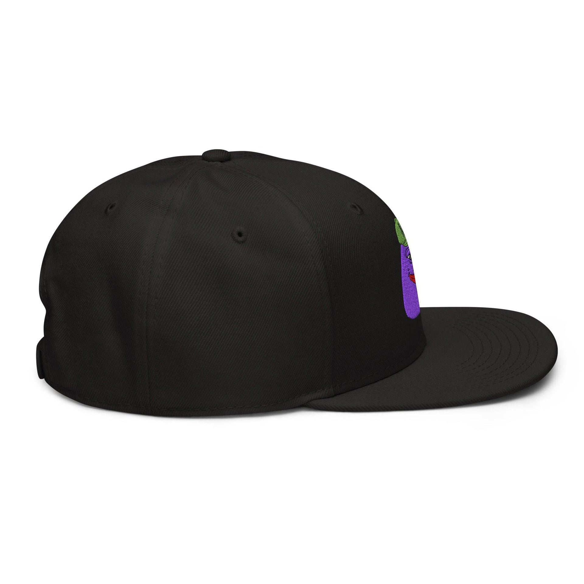 $PURPE Purple Pepe Embroidered Flat Bill Brim Snapback Hat Capital Crowns Crypto Funny Snapback Hats