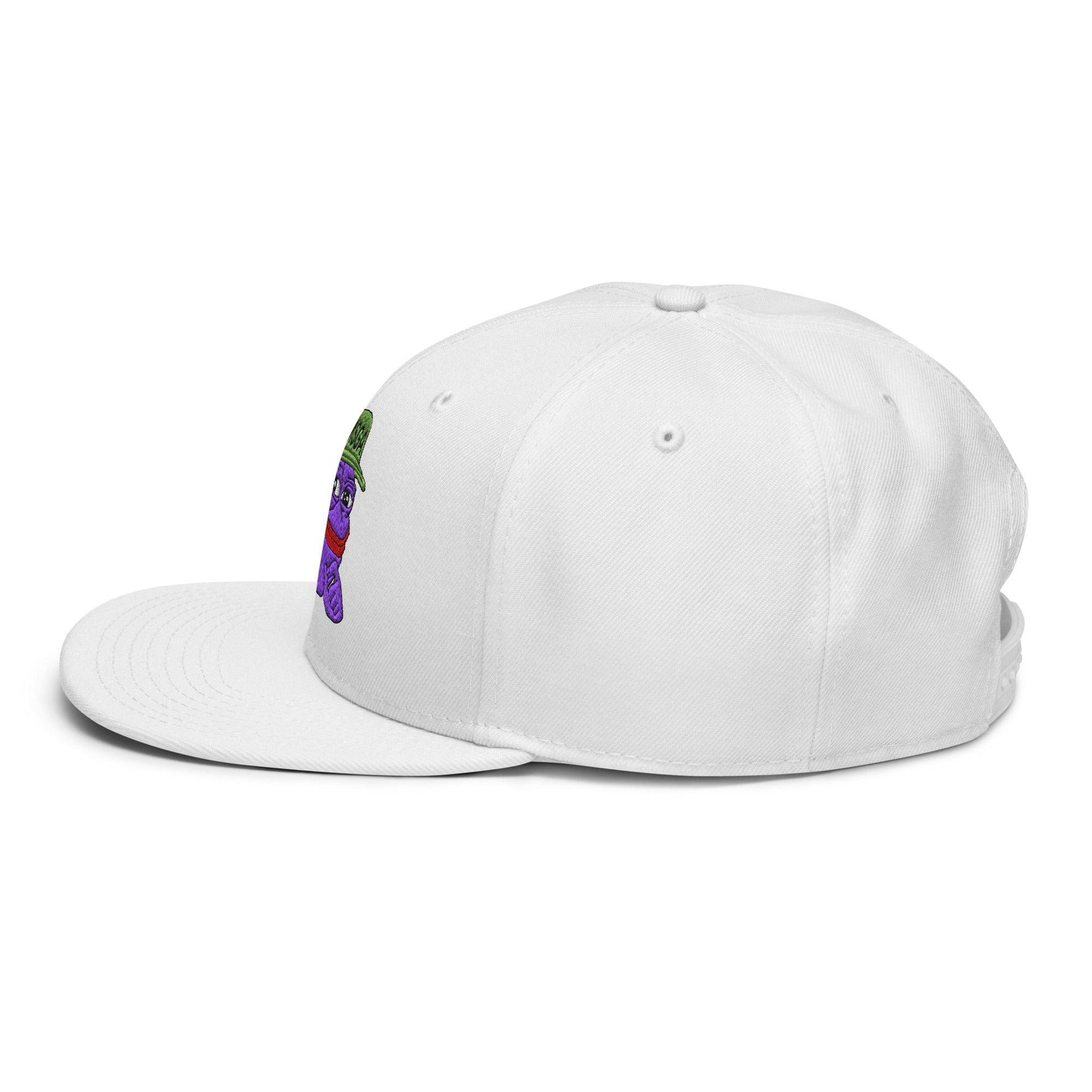 $PURPE Purple Pepe Embroidered Flat Bill Brim Snapback Hat Capital Crowns Crypto Funny Snapback Hats