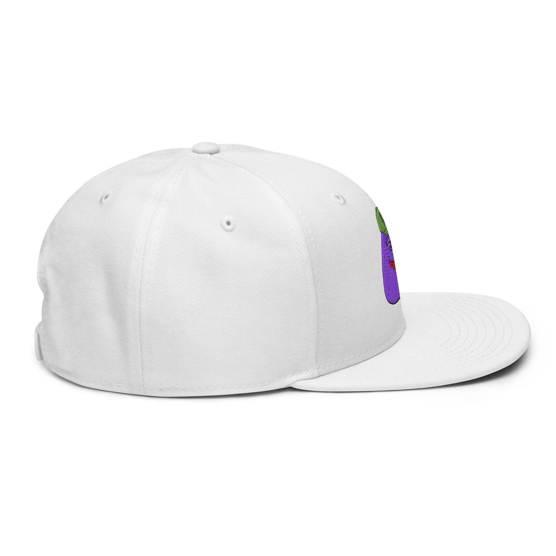 $PURPE Purple Pepe Embroidered Flat Bill Brim Snapback Hat Capital Crowns Crypto Funny Snapback Hats