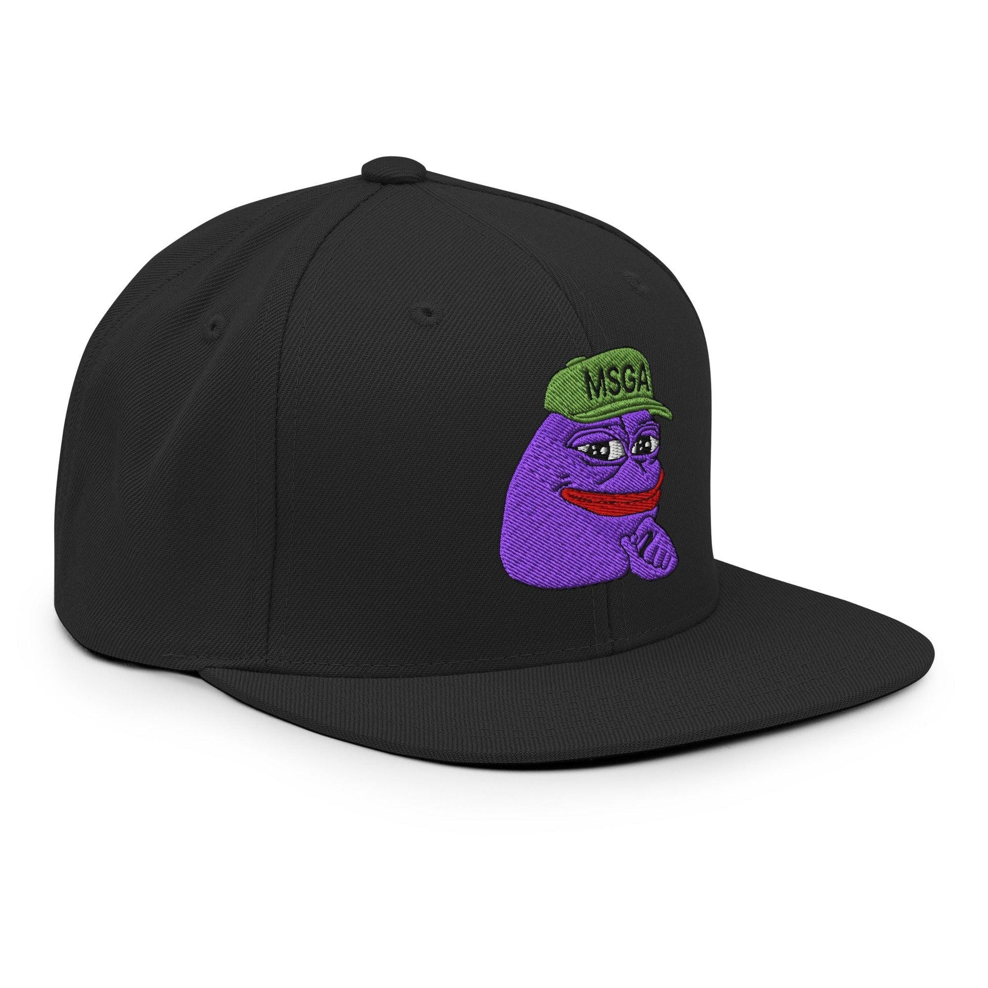 $PURPE Purple Pepe Embroidered Flat Brim Bill Snapback Hat Capital Crowns Crypto Funny Snapback Hats