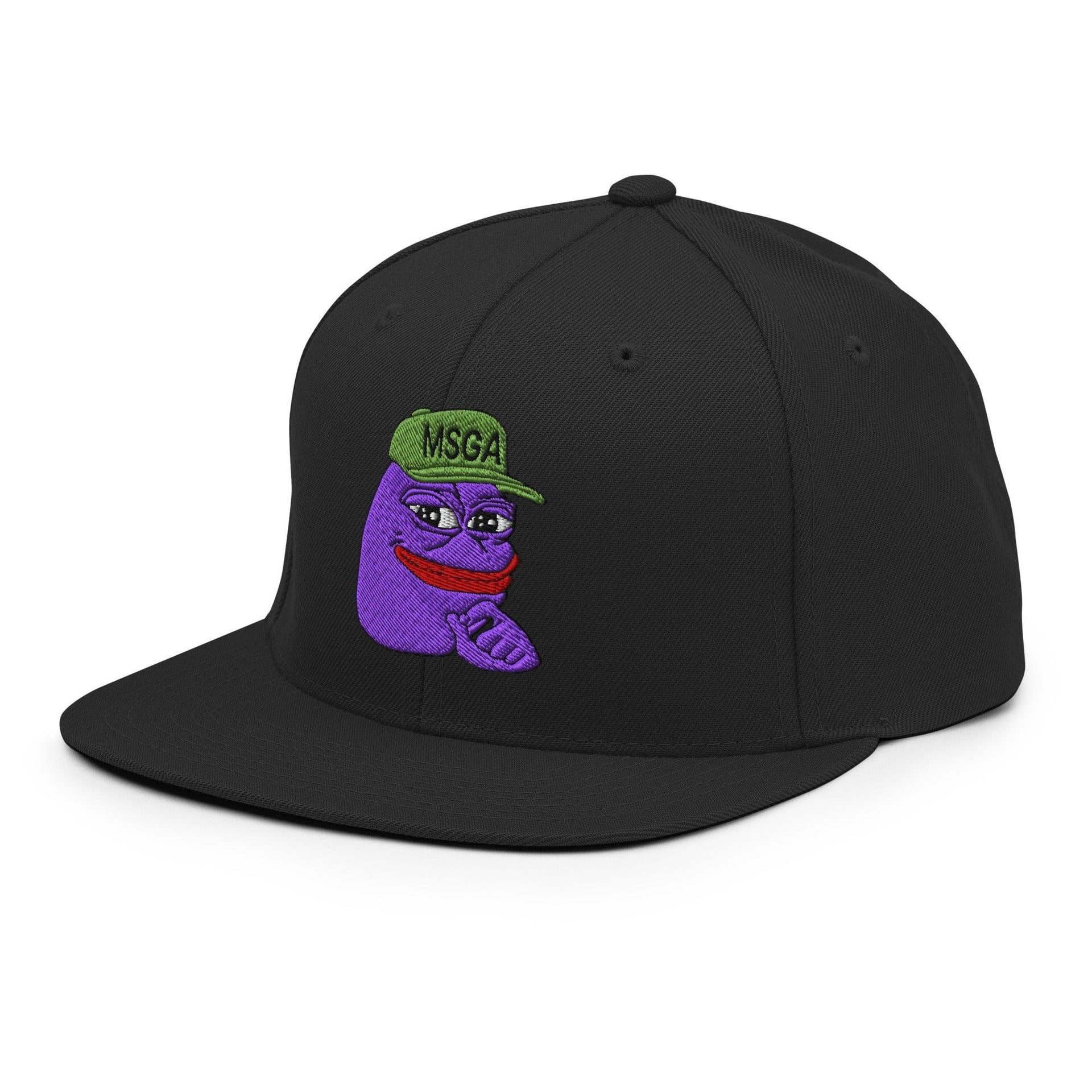 $PURPE Purple Pepe Embroidered Flat Brim Bill Snapback Hat Capital Crowns Crypto Funny Snapback Hats