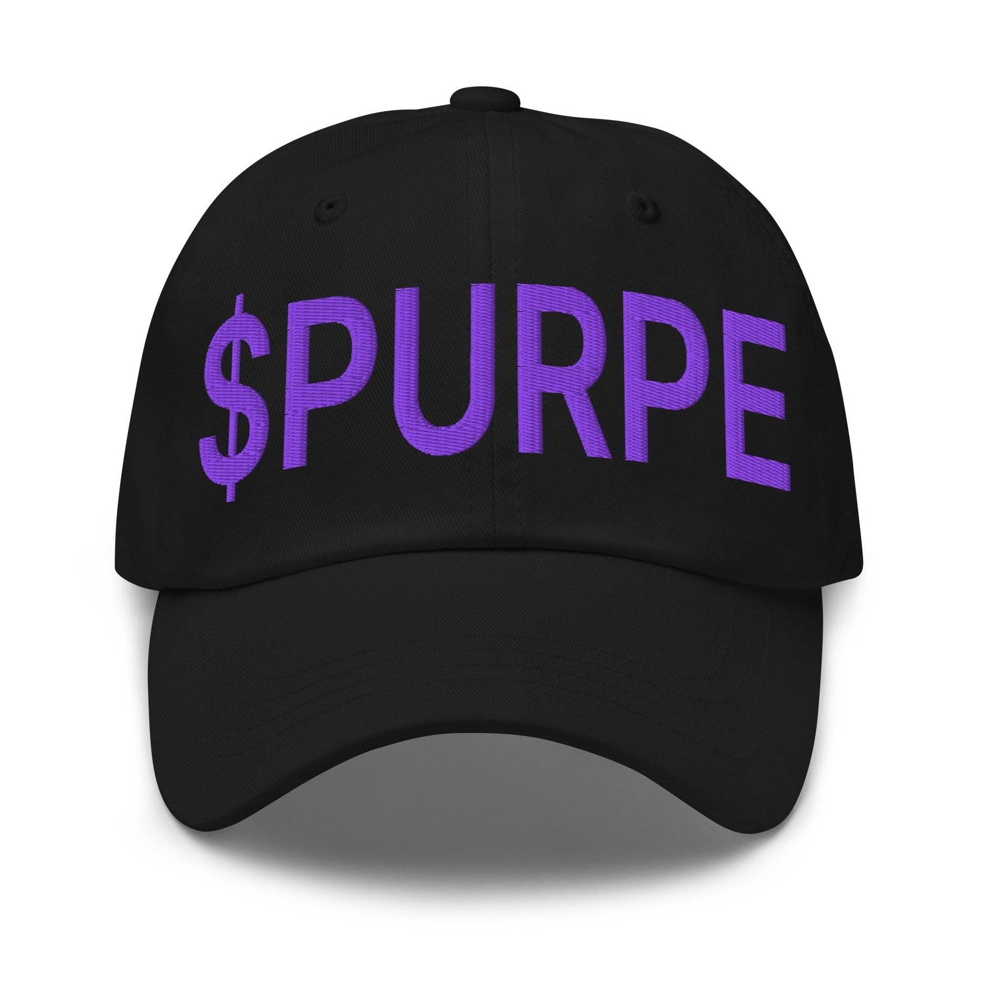 Purple Pepe $PURPE Embroidered Dad Hat Black Capital Crowns Crypto Dad Hats Funny