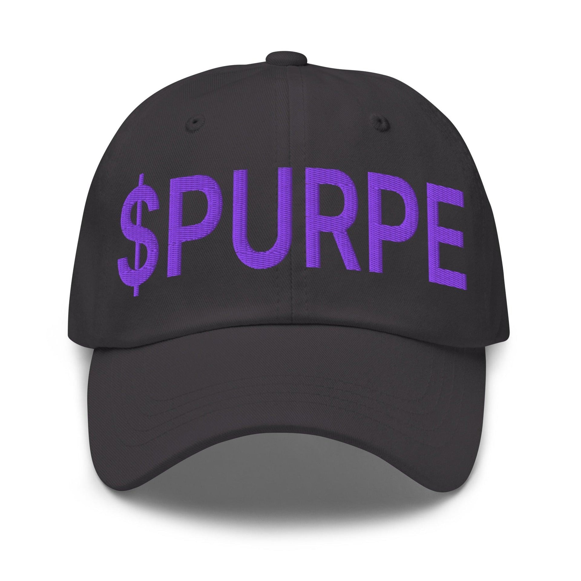Purple Pepe $PURPE Embroidered Dad Hat Dark Grey Capital Crowns Crypto Dad Hats Funny