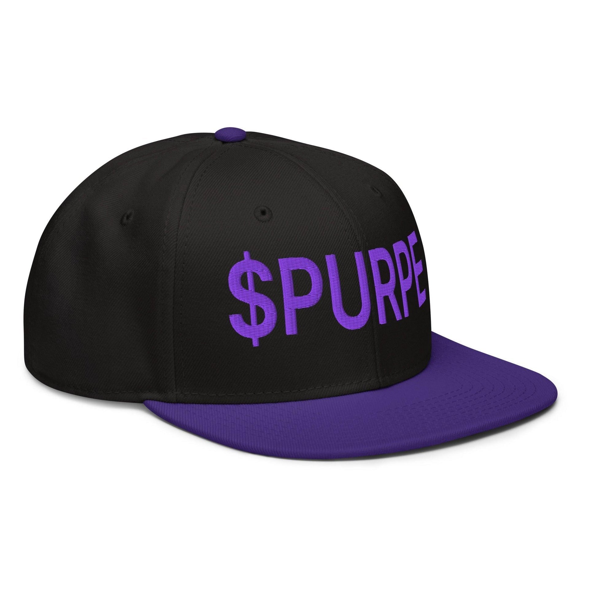 Purple Pepe $PURPE Embroidered Flat Bill Brim Snapback Hat Capital Crowns Crypto Funny Snapback Hats