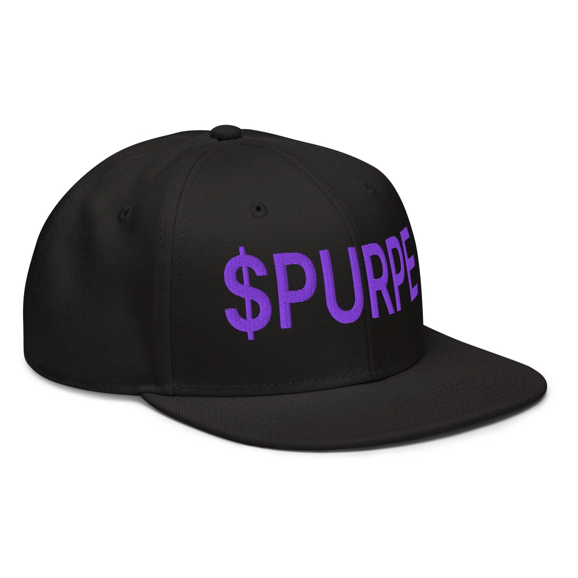 Purple Pepe $PURPE Embroidered Flat Bill Brim Snapback Hat Capital Crowns Crypto Funny Snapback Hats