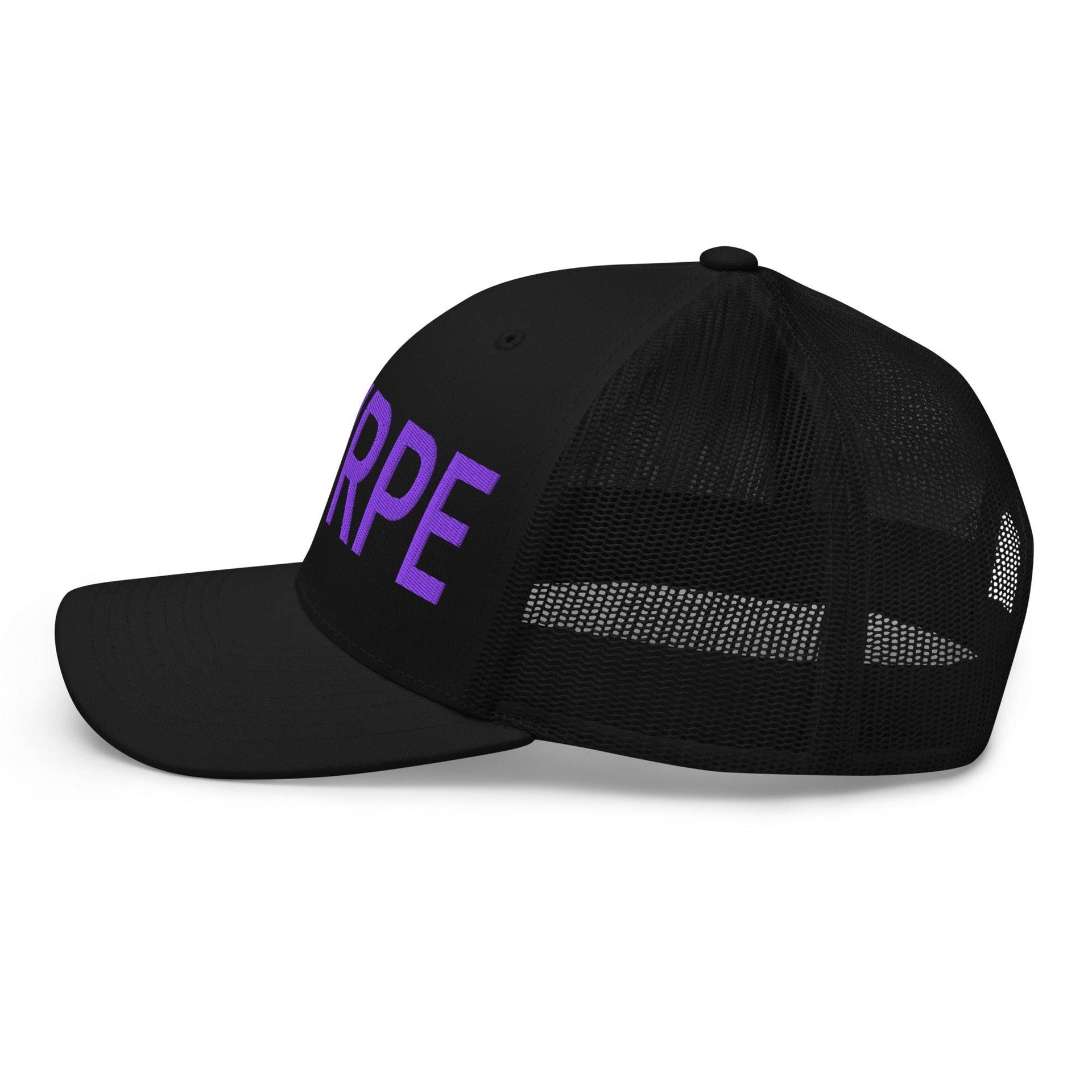 Purple Pepe $PURPE Embroidered Mesh Trucker Hat Capital Crowns Crypto Funny Trucker Hats