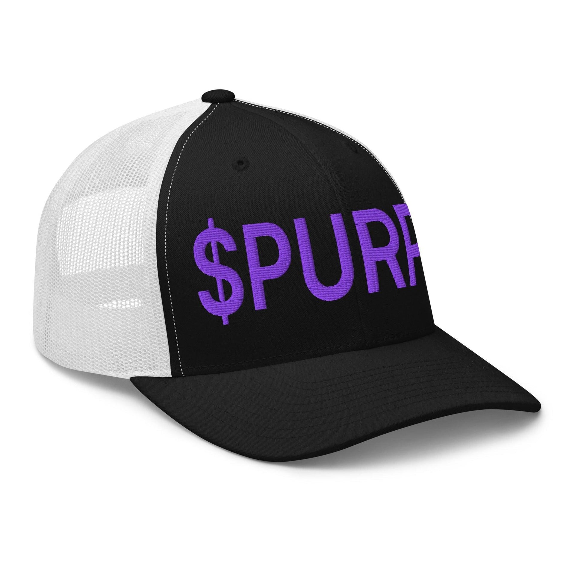 Purple Pepe $PURPE Embroidered Mesh Trucker Hat Capital Crowns Crypto Funny Trucker Hats