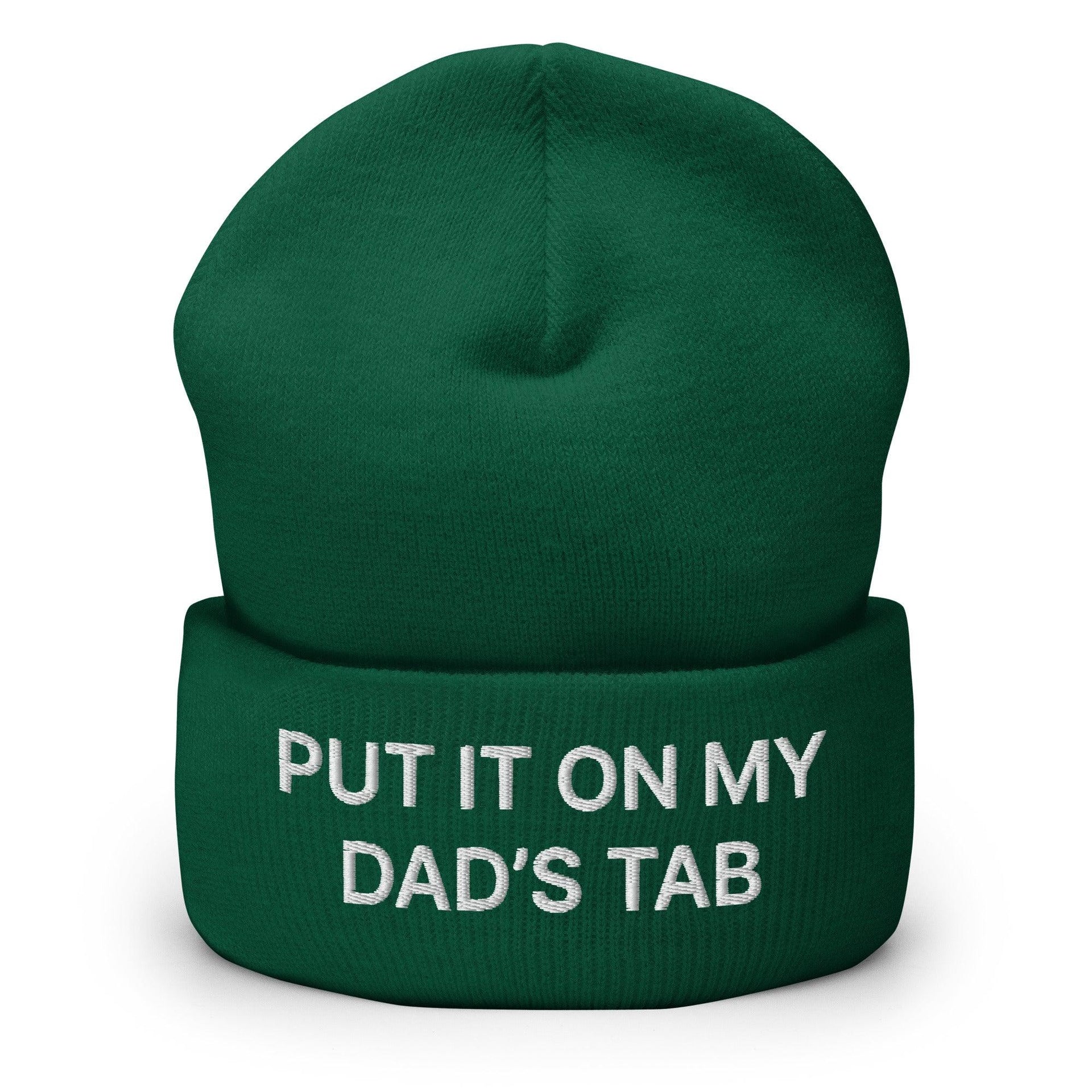 Put It on My Dad's Tab Embroidered Knit Cuffed Beanie Spruce Beanies Capital Crowns Funny