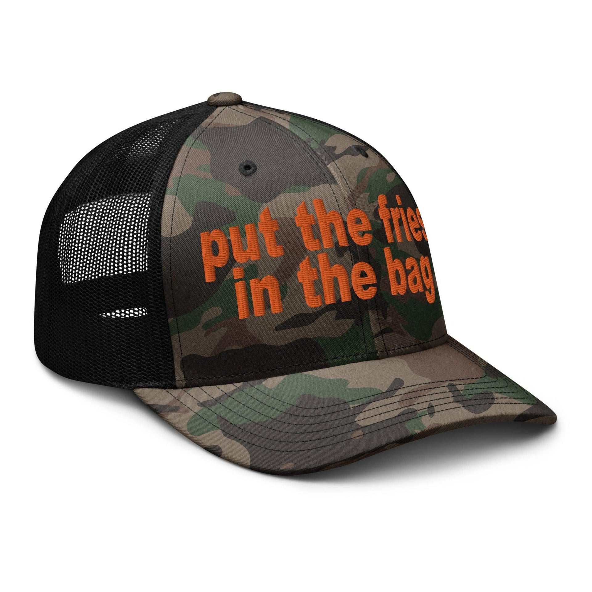 Put the Fries in the Bag Embroidered Orange Camo Trucker Hat Capital Crowns Funny Orange Camo Trucker Hats