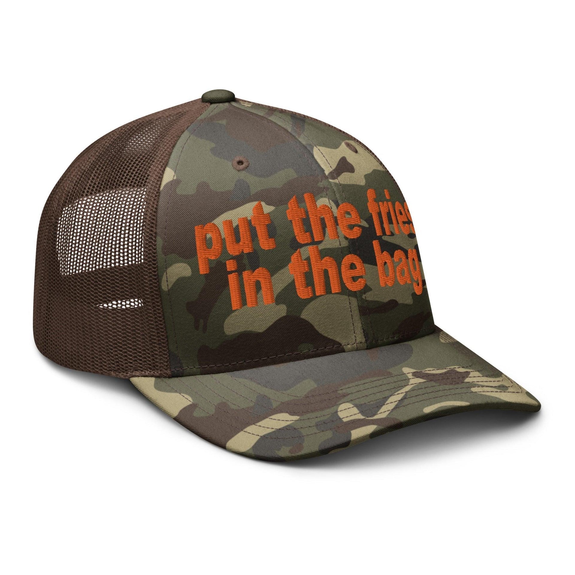 Put the Fries in the Bag Embroidered Orange Camo Trucker Hat Capital Crowns Funny Orange Camo Trucker Hats