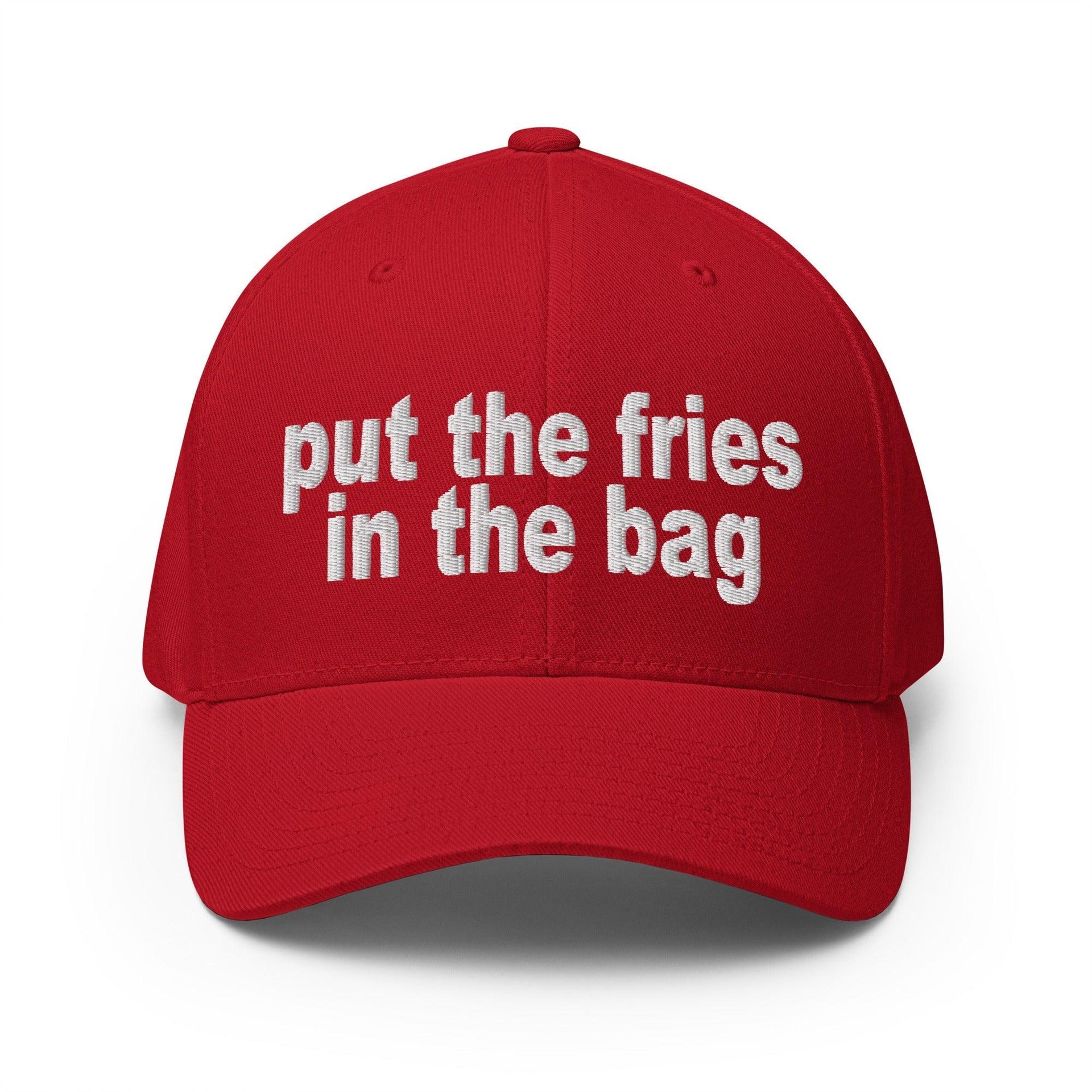 Put the Fries in the Bag Embroidered Stretch Fit Baseball Hat Red Capital Crowns Funny Stretch Fit