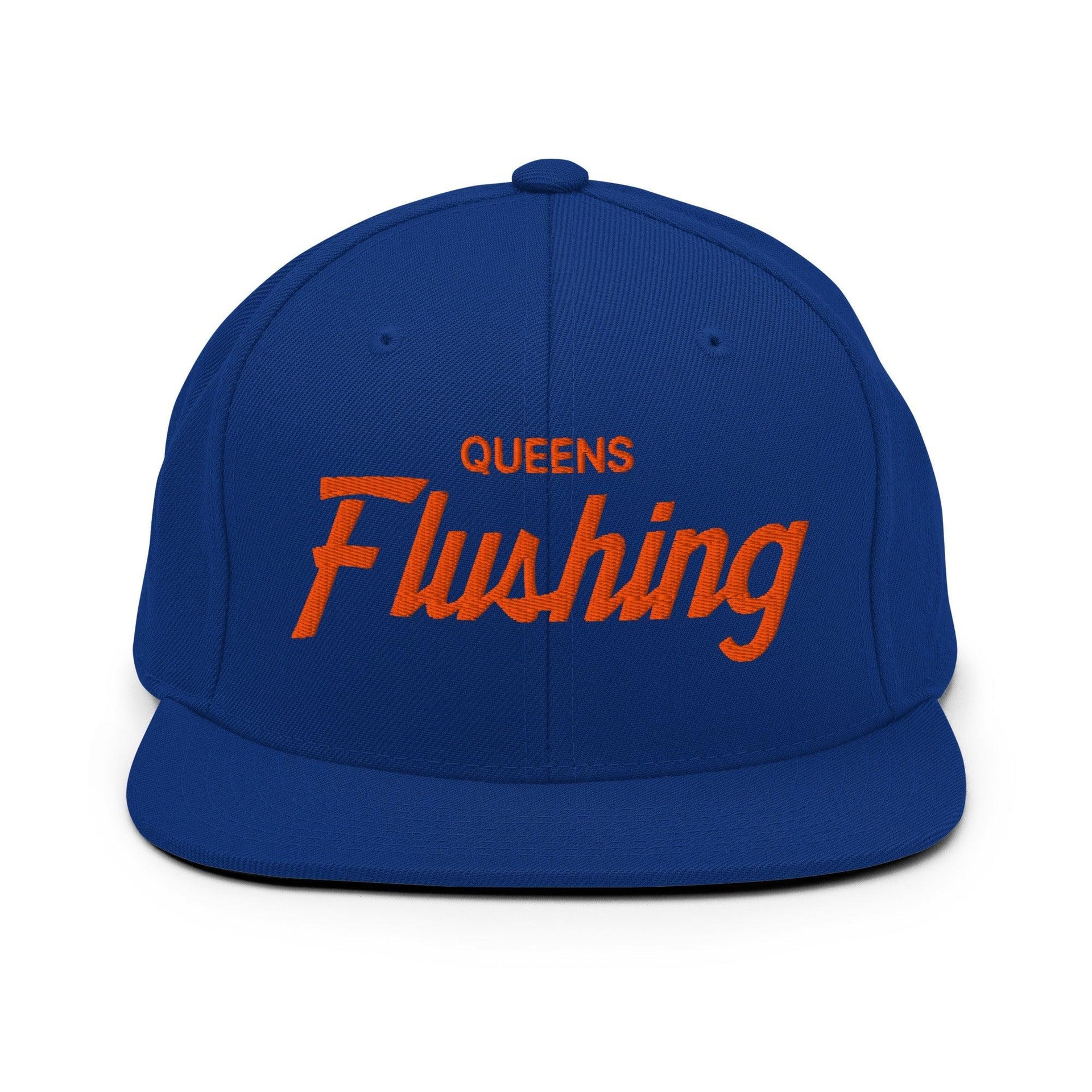 Queens Flushing NYC Vintage Sports Script Flat Bill Brim Snapback Hat Default Title Capital Crowns New York City NY NYC Snapback Hats