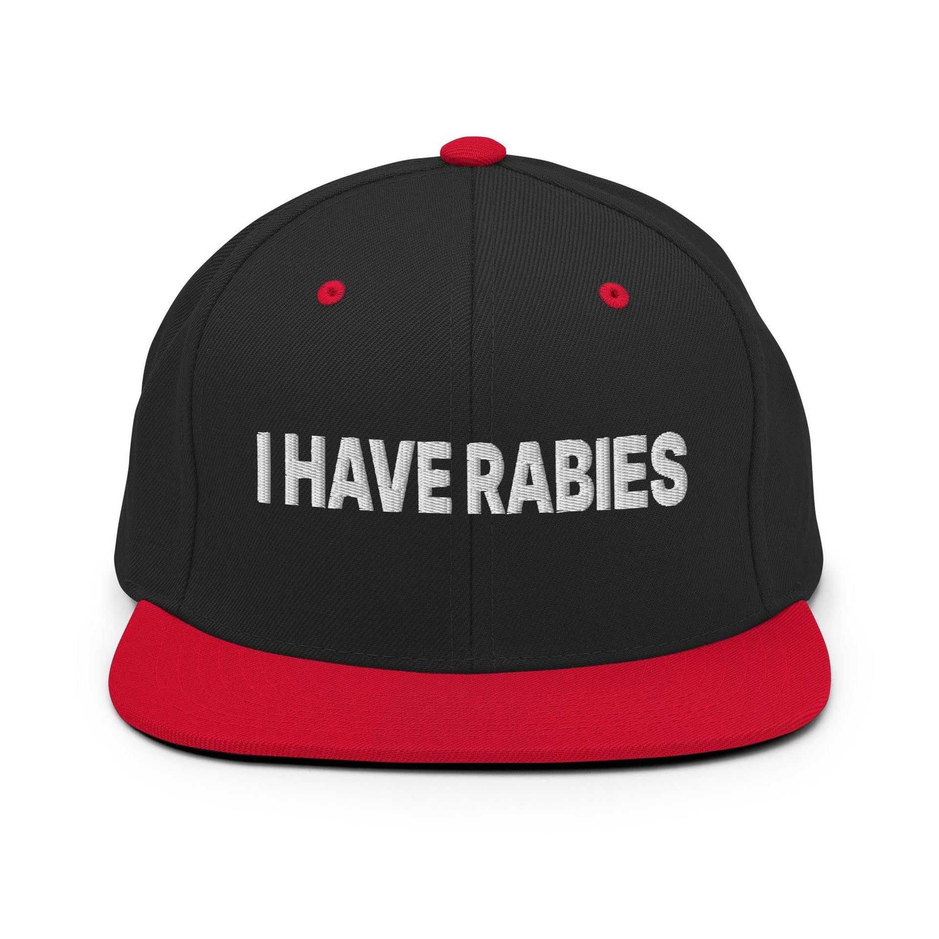 I Have Rabies Embroidered Flat Bill Brim Snapback Hat Black Red Capital Crowns Funny Snapback Hats