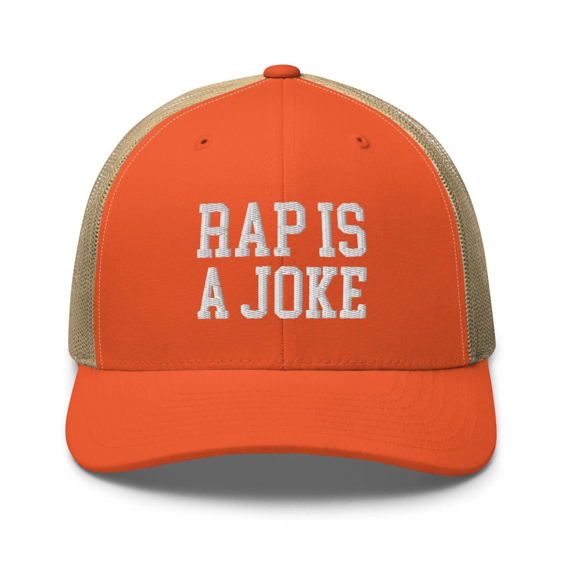 Rap is a Joke Retro Trucker Hat Rustic Orange Khaki Capital Crowns Funny Trucker Hats