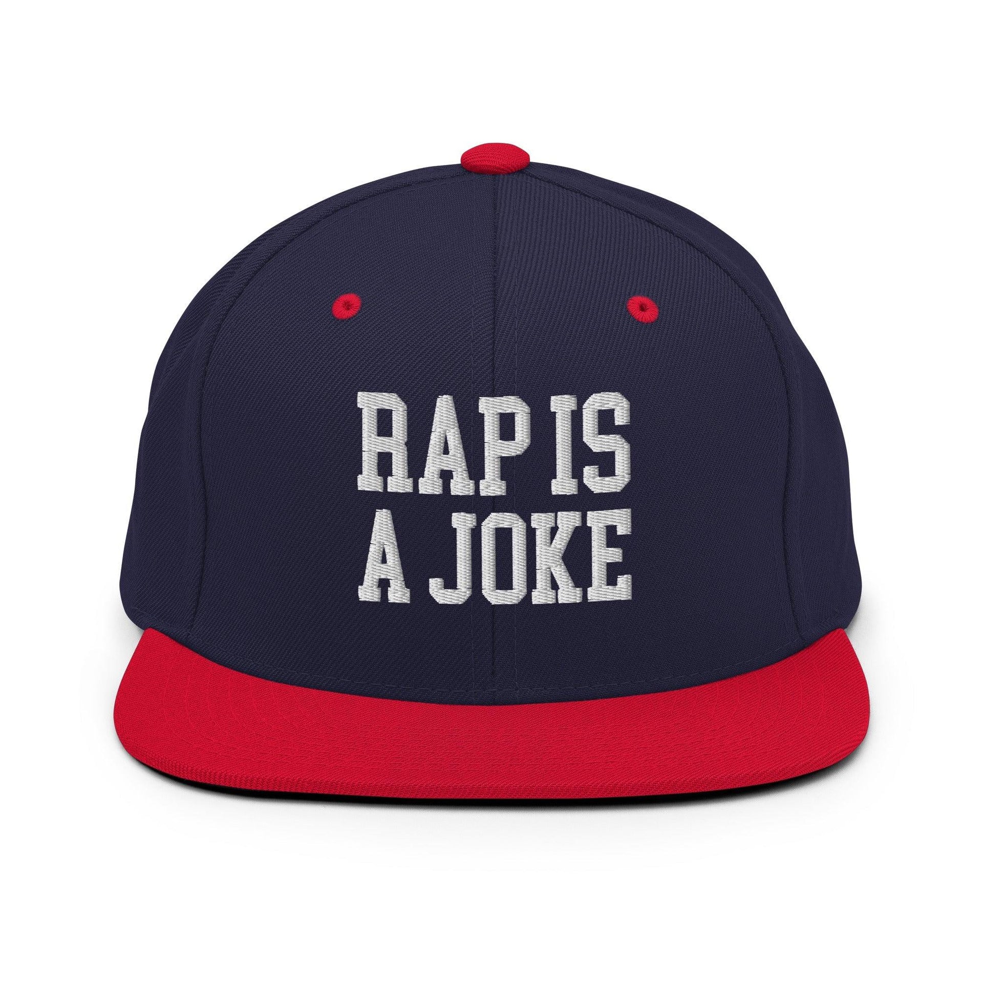 Rap is a Joke Snapback Hat Navy Red Capital Crowns Funny Snapback Hats