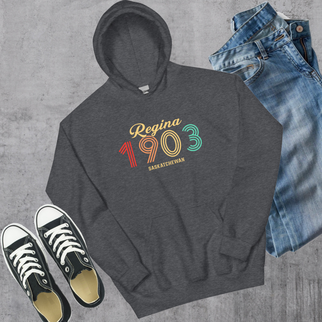Regina Vintage Hoodie Dark Heather Canadian City Apparel
