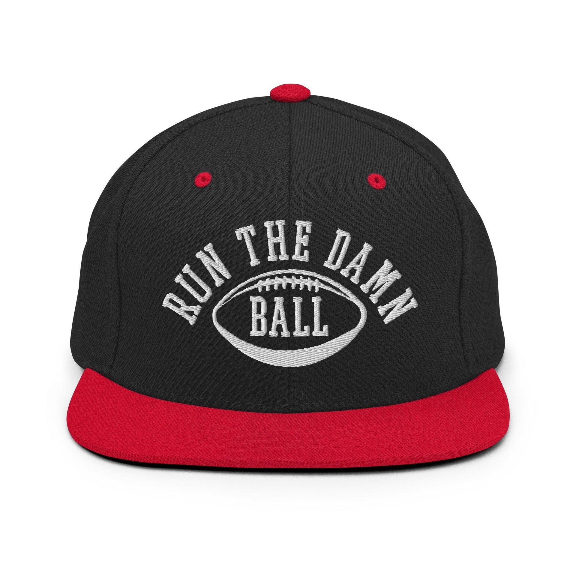 Run The Damn Ball Embroidered Flat Bill Brim Snapback Hat Black Red Capital Crowns Football Snapback Hats