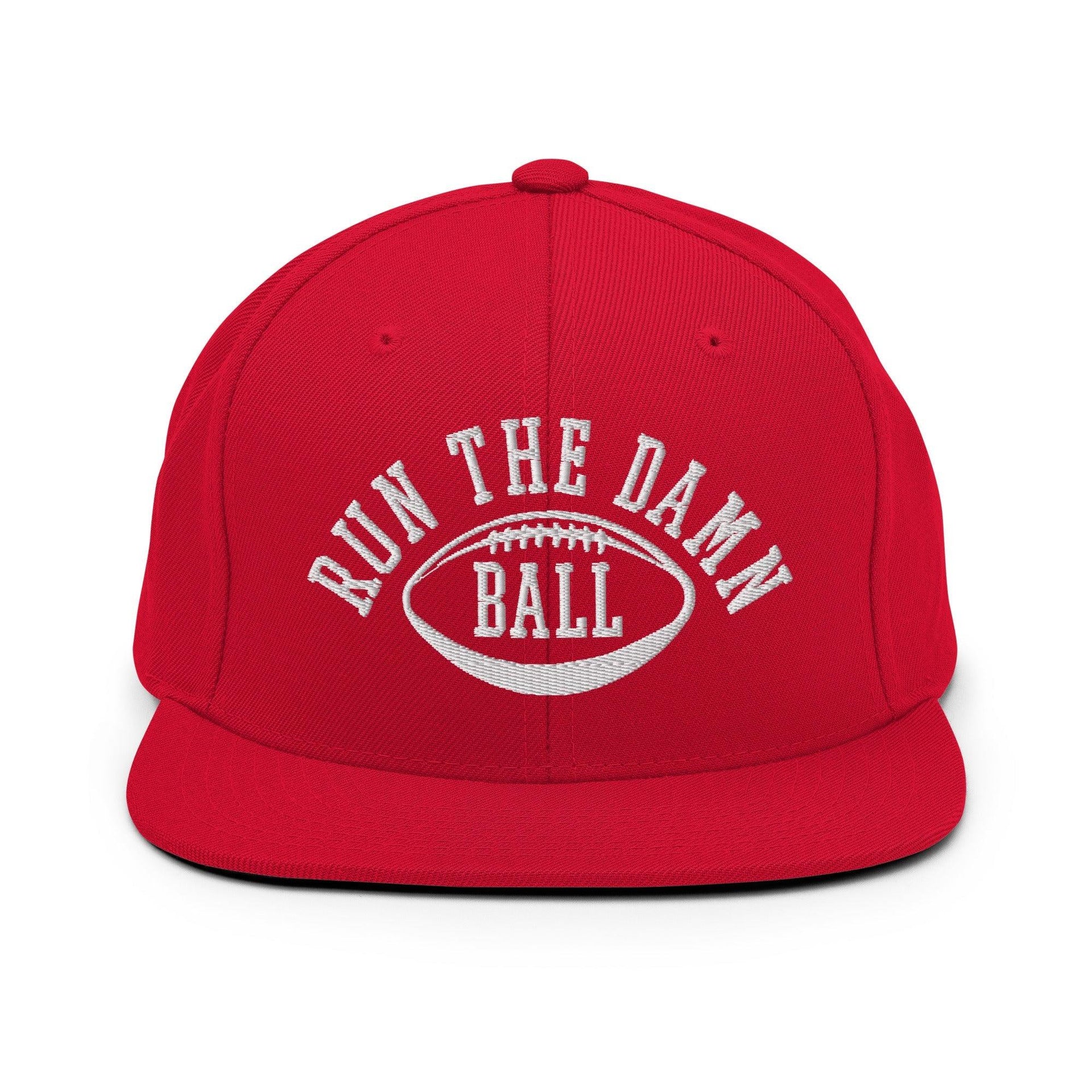 Run The Damn Ball Embroidered Flat Bill Brim Snapback Hat Red Capital Crowns Football Snapback Hats