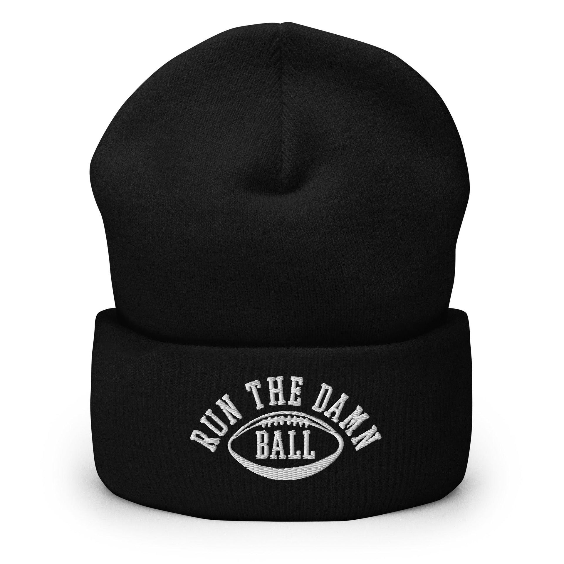 Run The Damn Ball Embroidered Knit Cuffed Beanie Black Beanies Capital Crowns Football