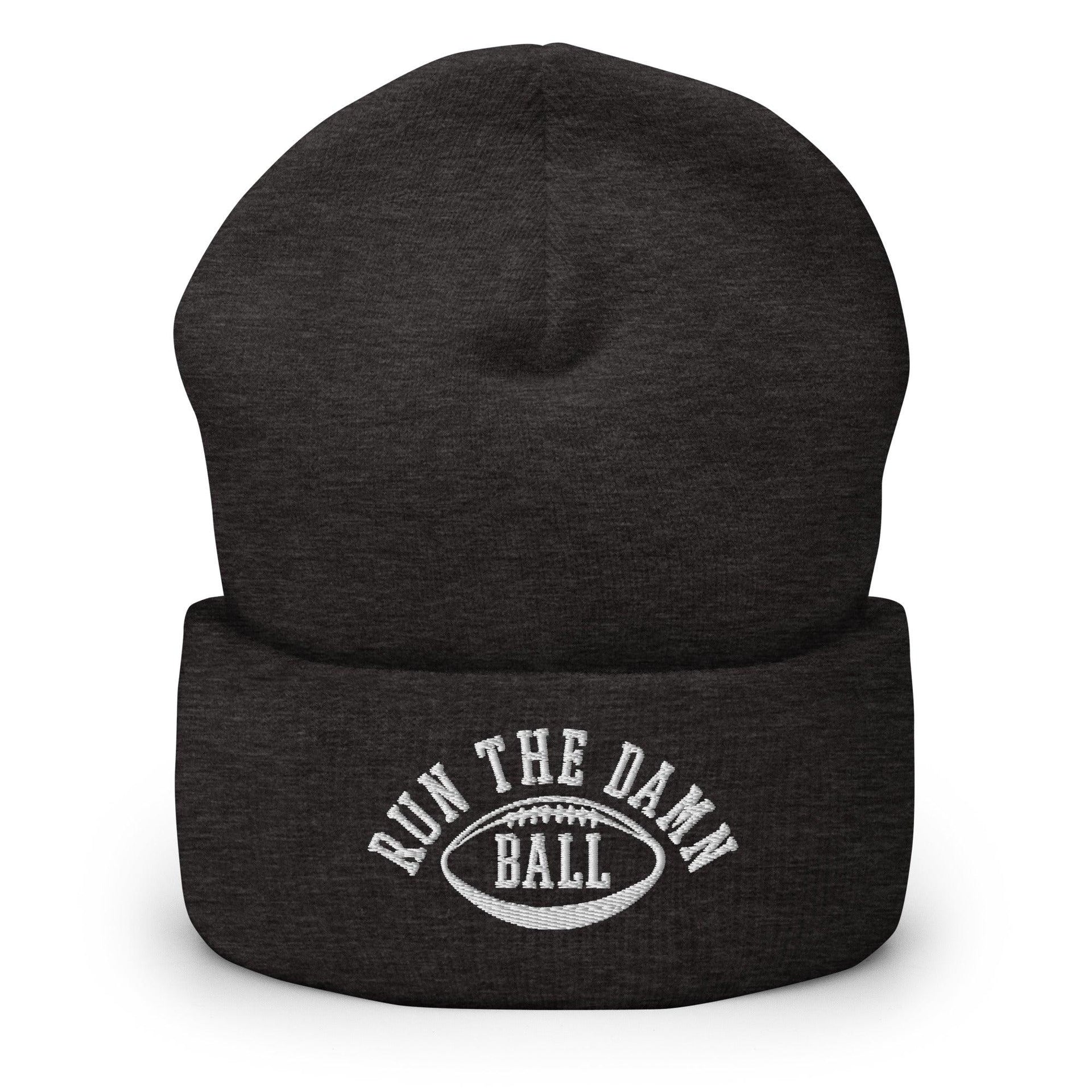 Run The Damn Ball Embroidered Knit Cuffed Beanie Dark Grey Beanies Capital Crowns Football