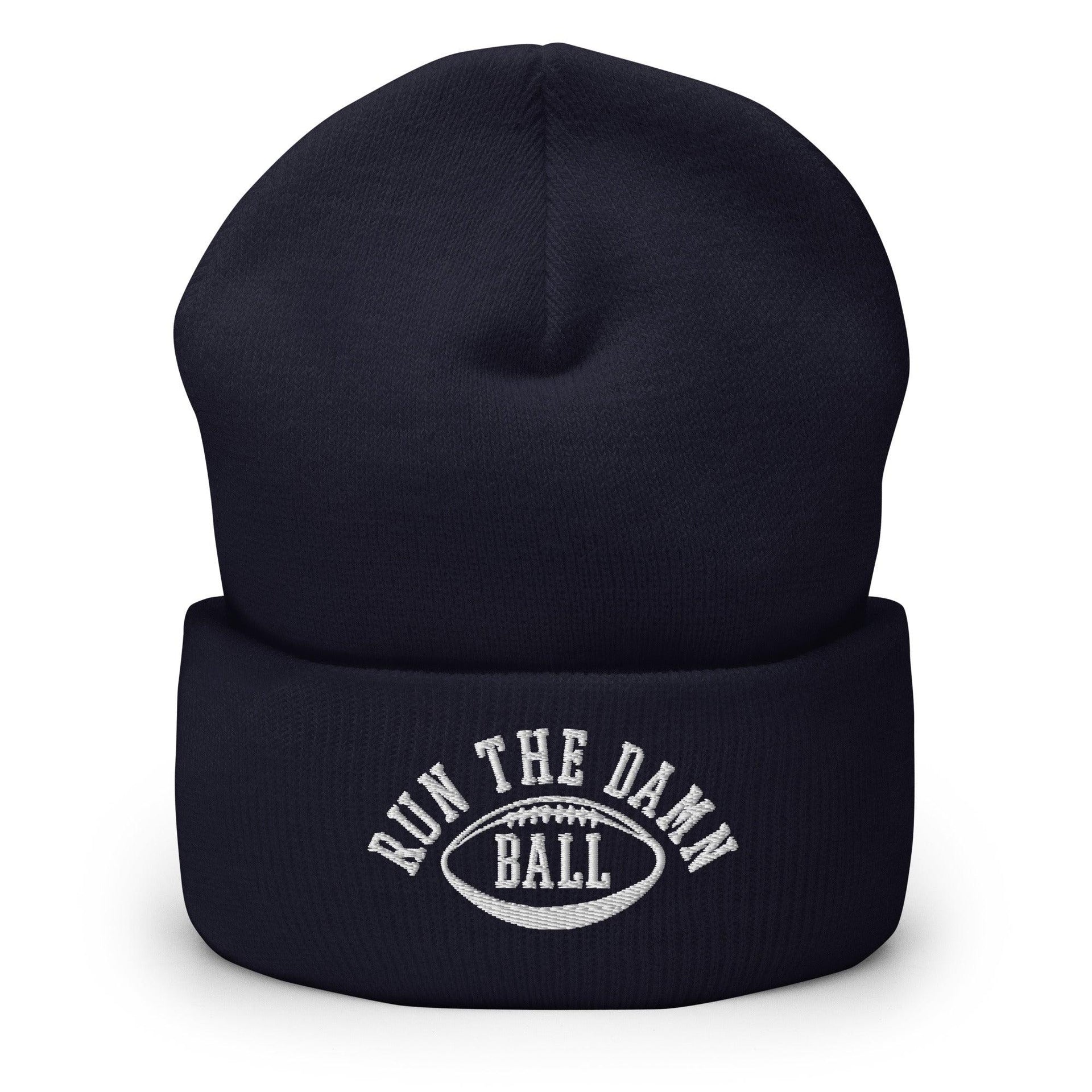 Run The Damn Ball Embroidered Knit Cuffed Beanie Navy Beanies Capital Crowns Football