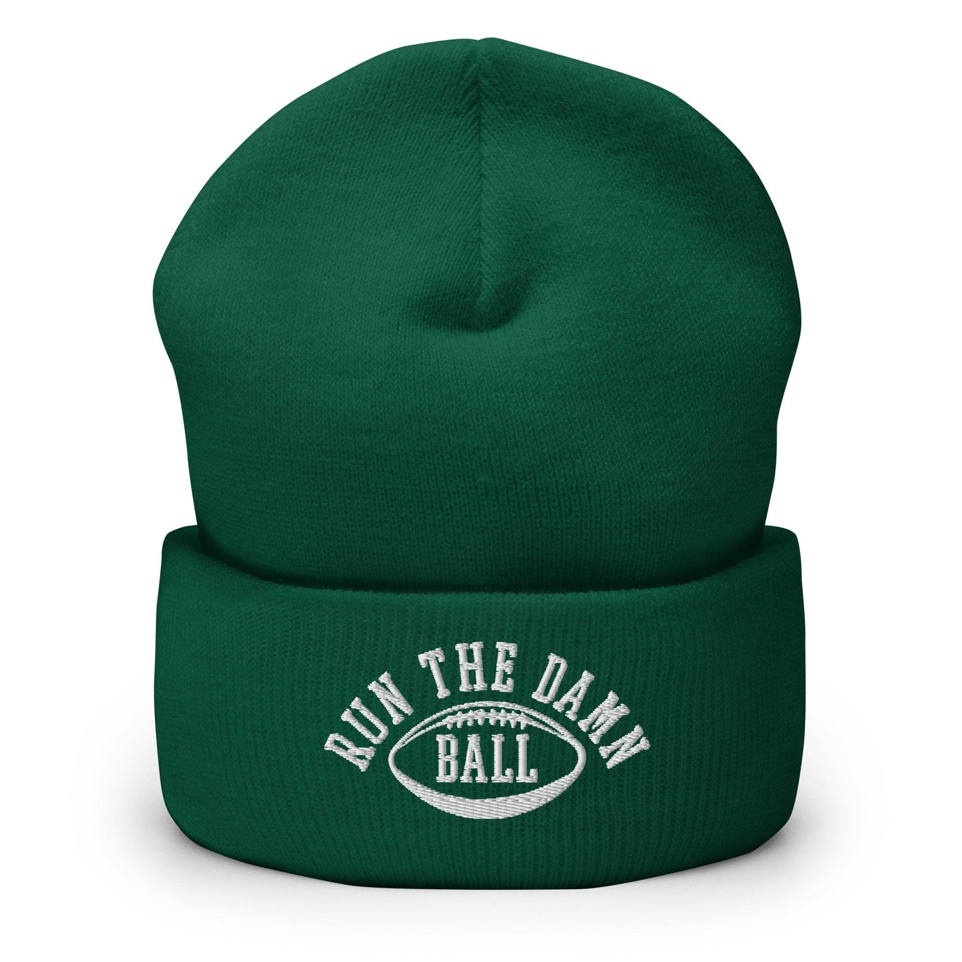 Run The Damn Ball Embroidered Knit Cuffed Beanie Spruce Beanies Capital Crowns Football