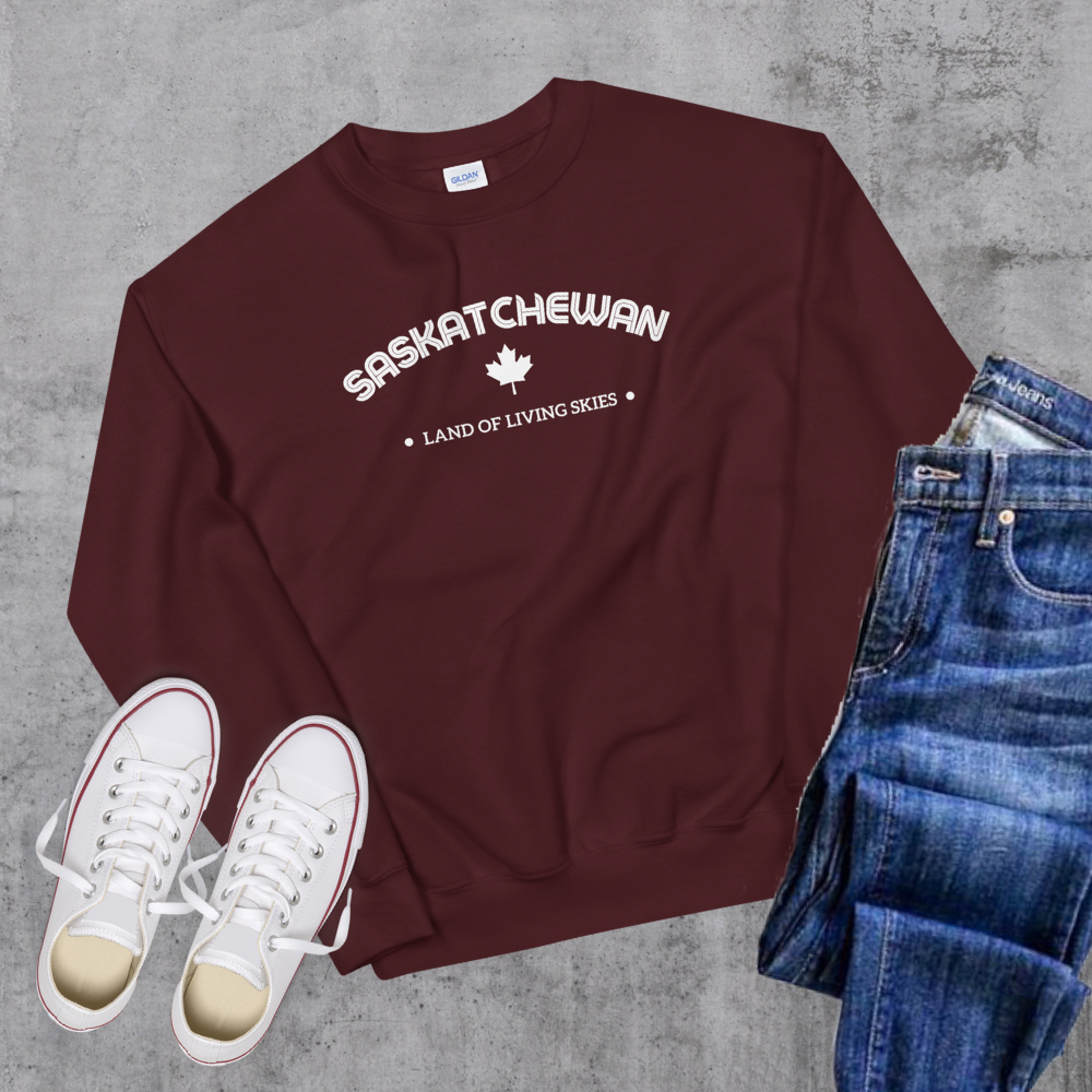 Saskatchewan License Crewneck Maroon Canadian City Apparel Saskatchewan