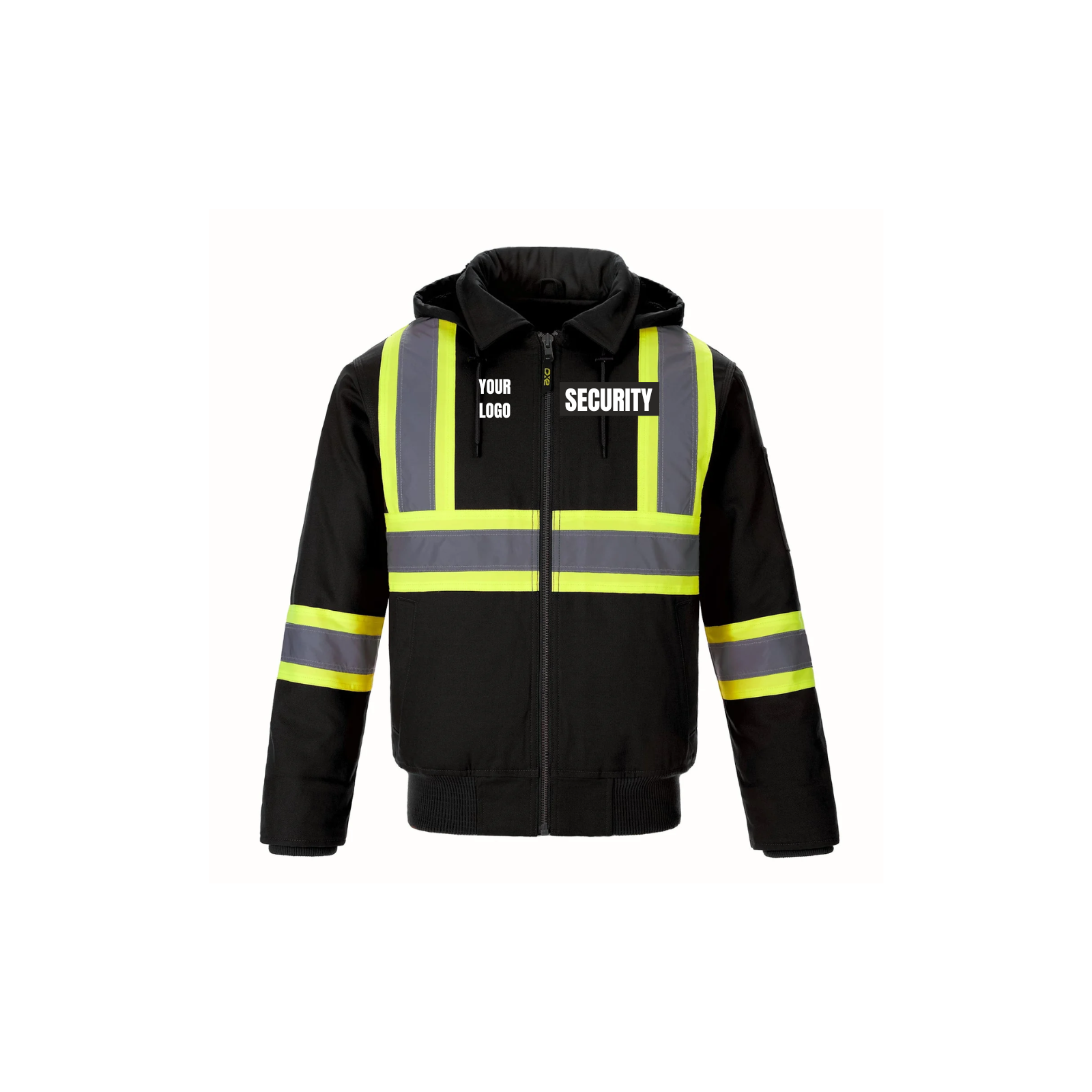 Security Hi-Vis Cotton Canvas Bomber Jacket – With Detachable Hood Black Security
