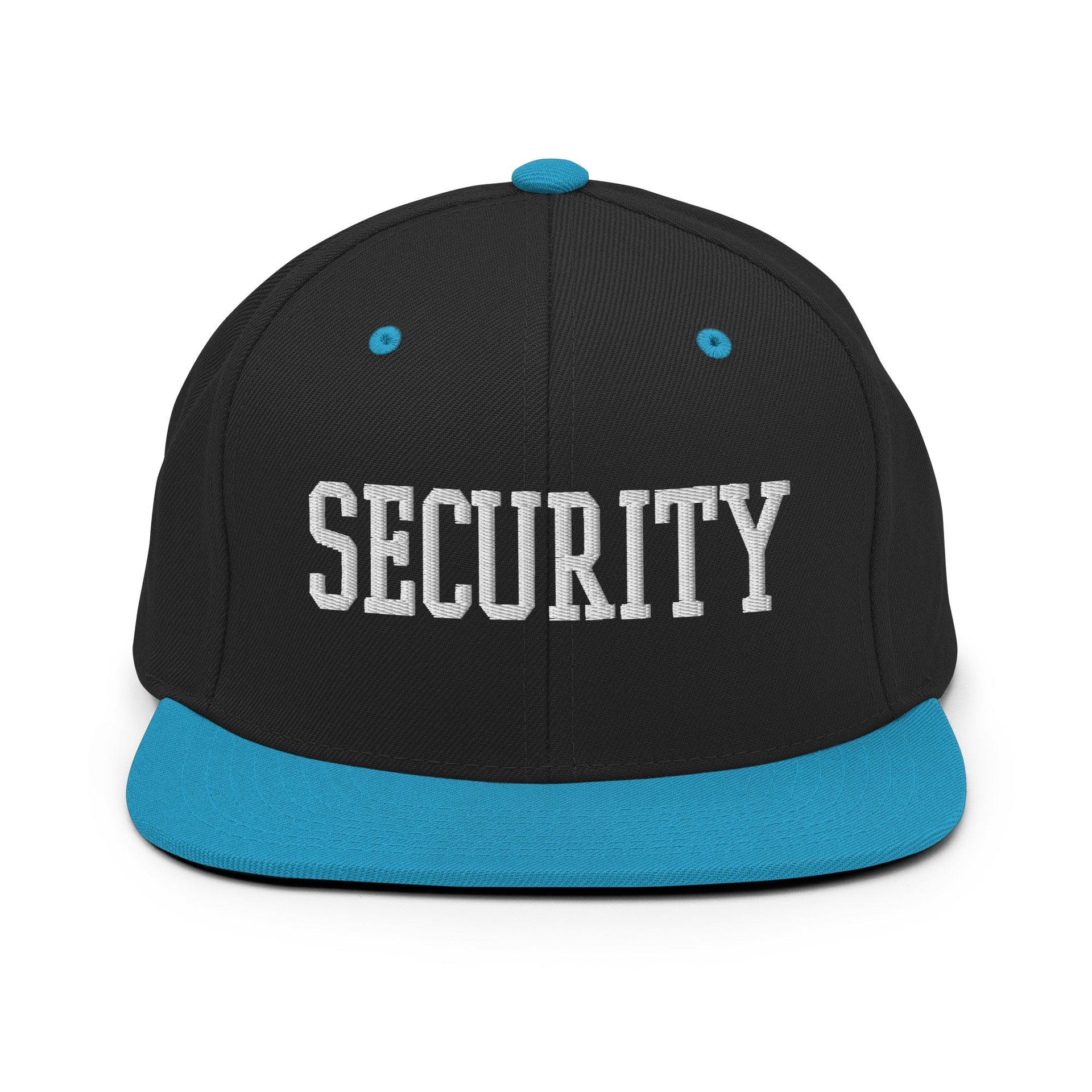 Security Uniform Work Block Embroidered Flat Bill Brim Snapback Hat Black Teal Capital Crowns Security Snapback Hats Work