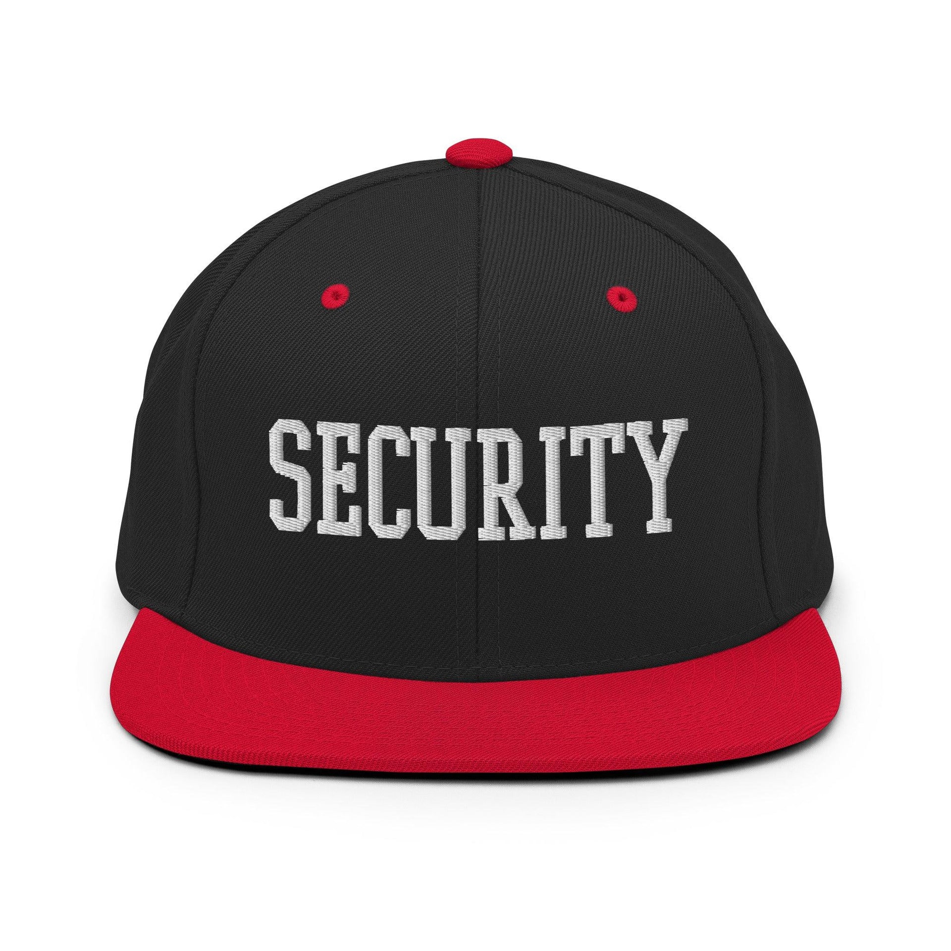 Security Uniform Work Block Embroidered Flat Bill Brim Snapback Hat Black Red Capital Crowns Security Snapback Hats Work