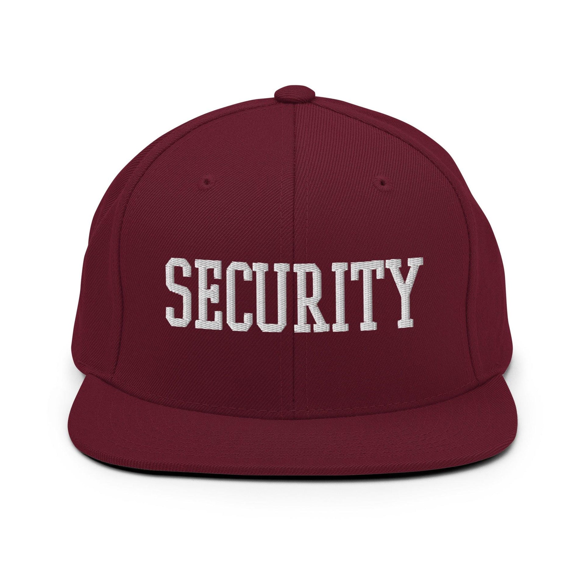 Security Uniform Work Block Embroidered Flat Bill Brim Snapback Hat Maroon Capital Crowns Security Snapback Hats Work