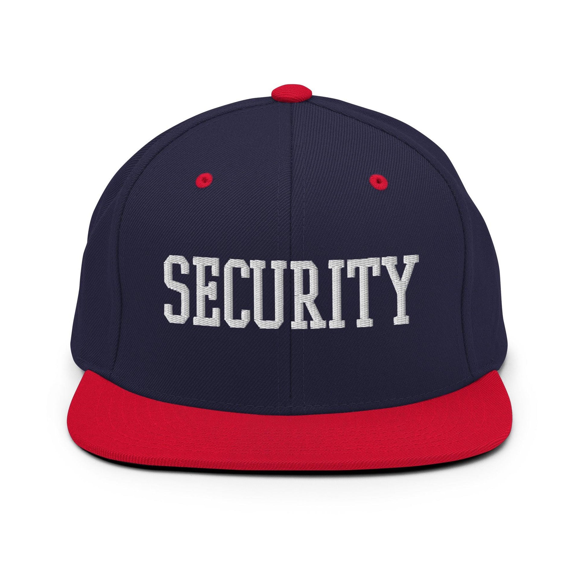 Security Uniform Work Block Embroidered Flat Bill Brim Snapback Hat Navy Red Capital Crowns Security Snapback Hats Work