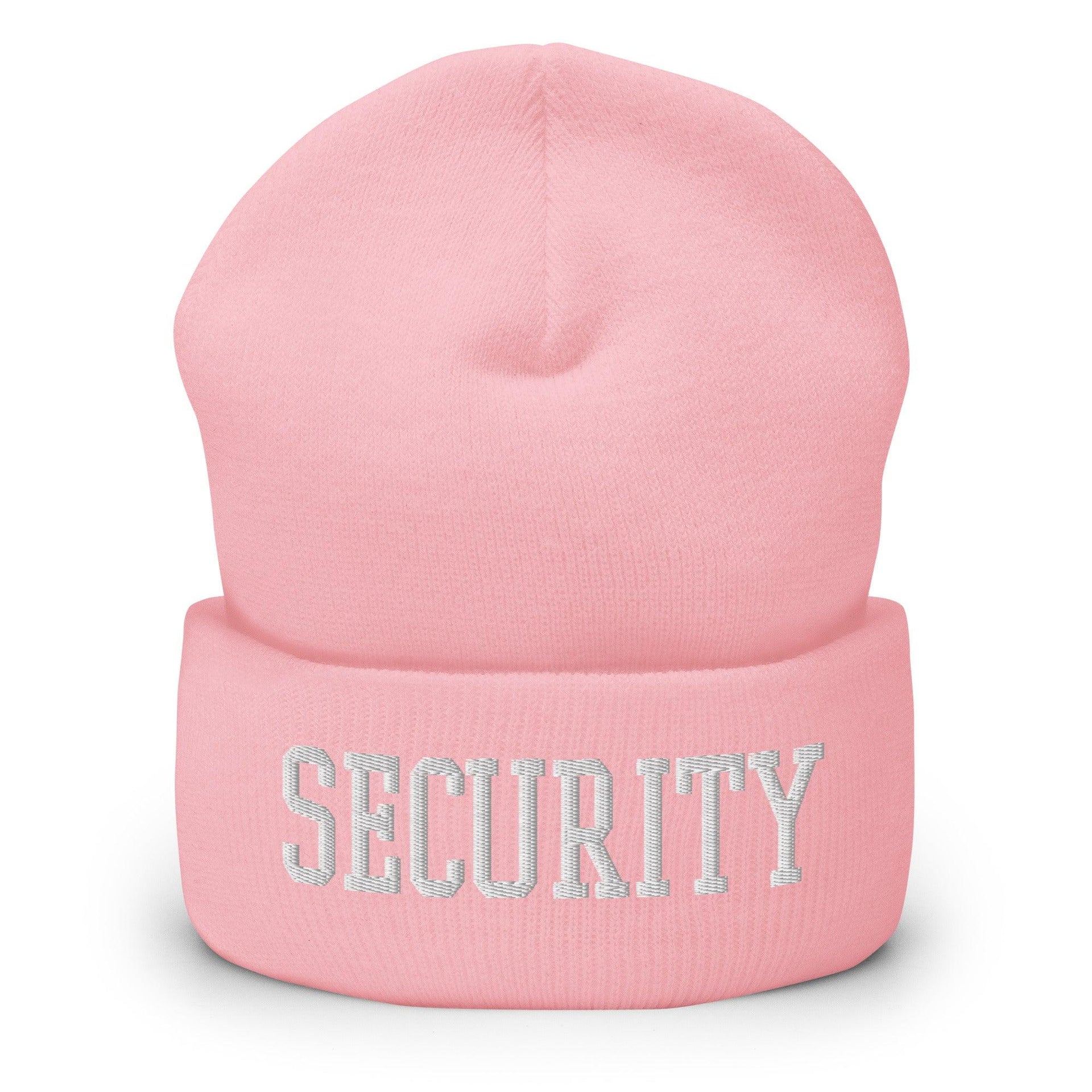 Security Uniform Work Block Embroidered Knit Cuffed Beanie Baby Pink Beanies Capital Crowns Security Work