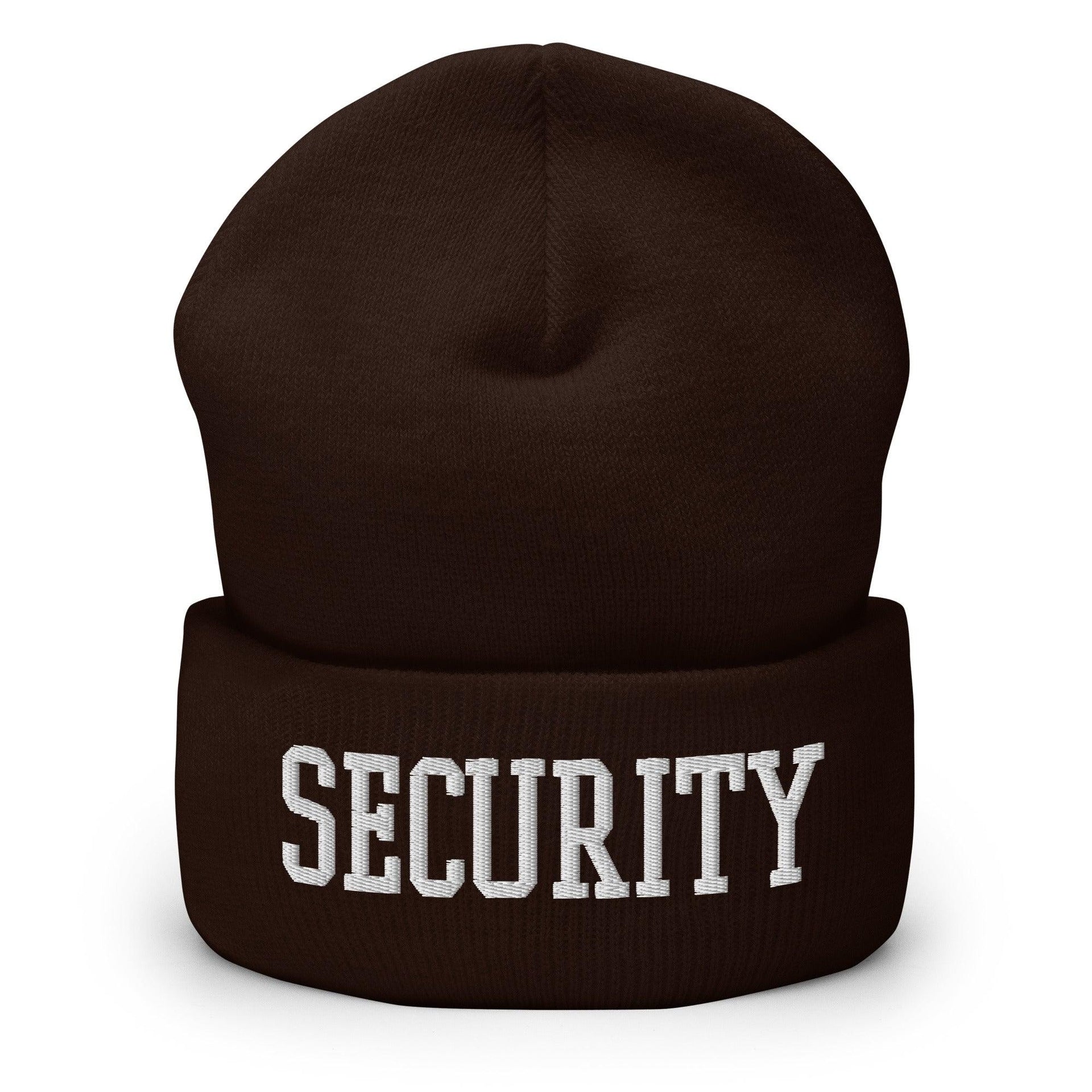 Security Uniform Work Block Embroidered Knit Cuffed Beanie Brown Beanies Capital Crowns Security Work
