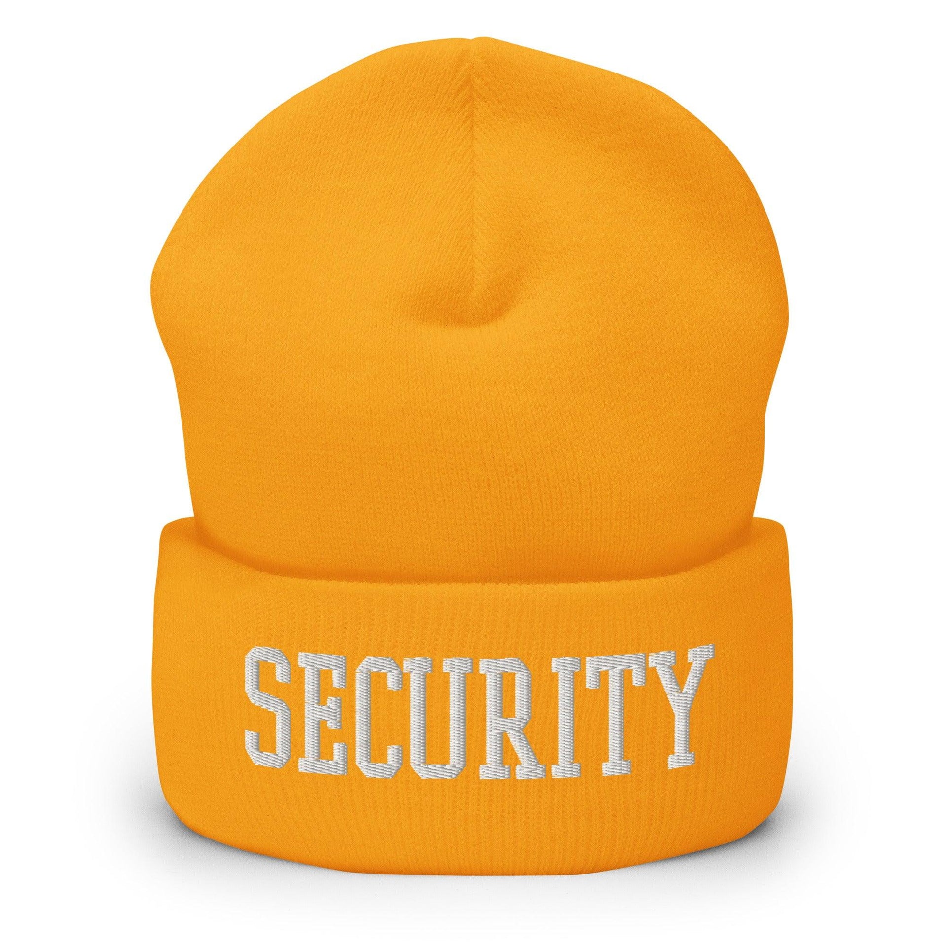 Security Uniform Work Block Embroidered Knit Cuffed Beanie Gold Beanies Capital Crowns Security Work