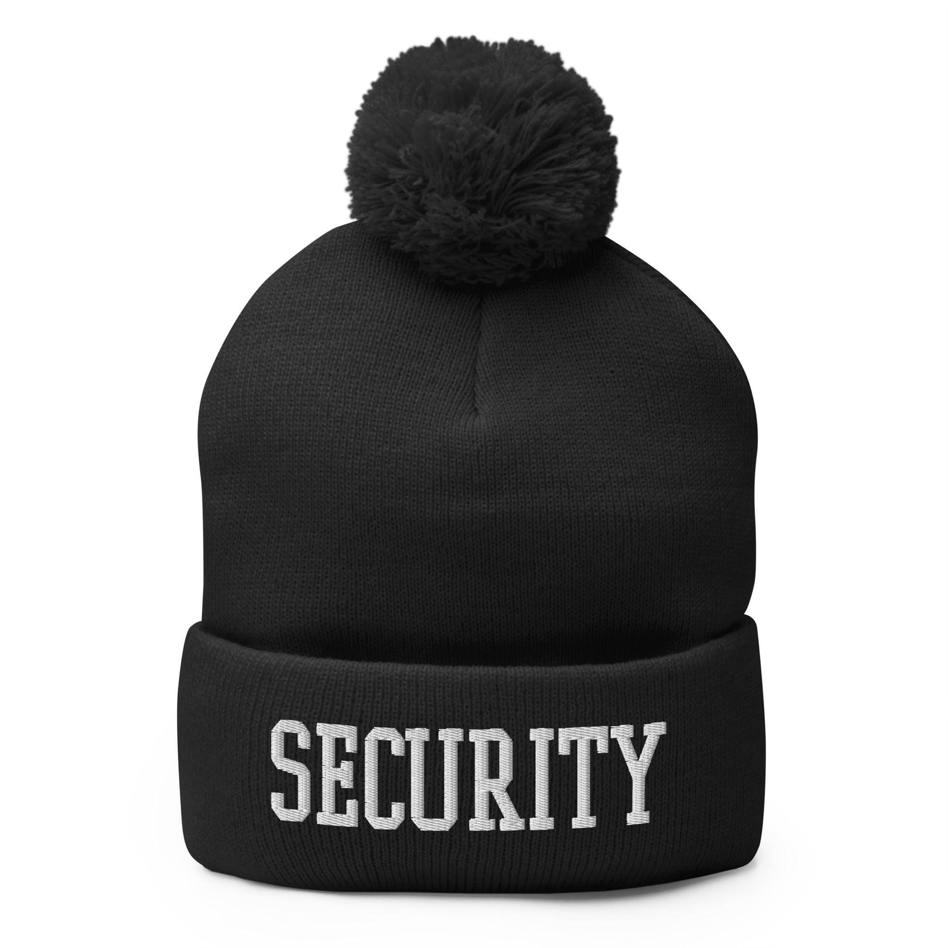 Security Uniform Work Block Embroidered Knit Pom Pom Beanie Black Beanies Capital Crowns Security Work