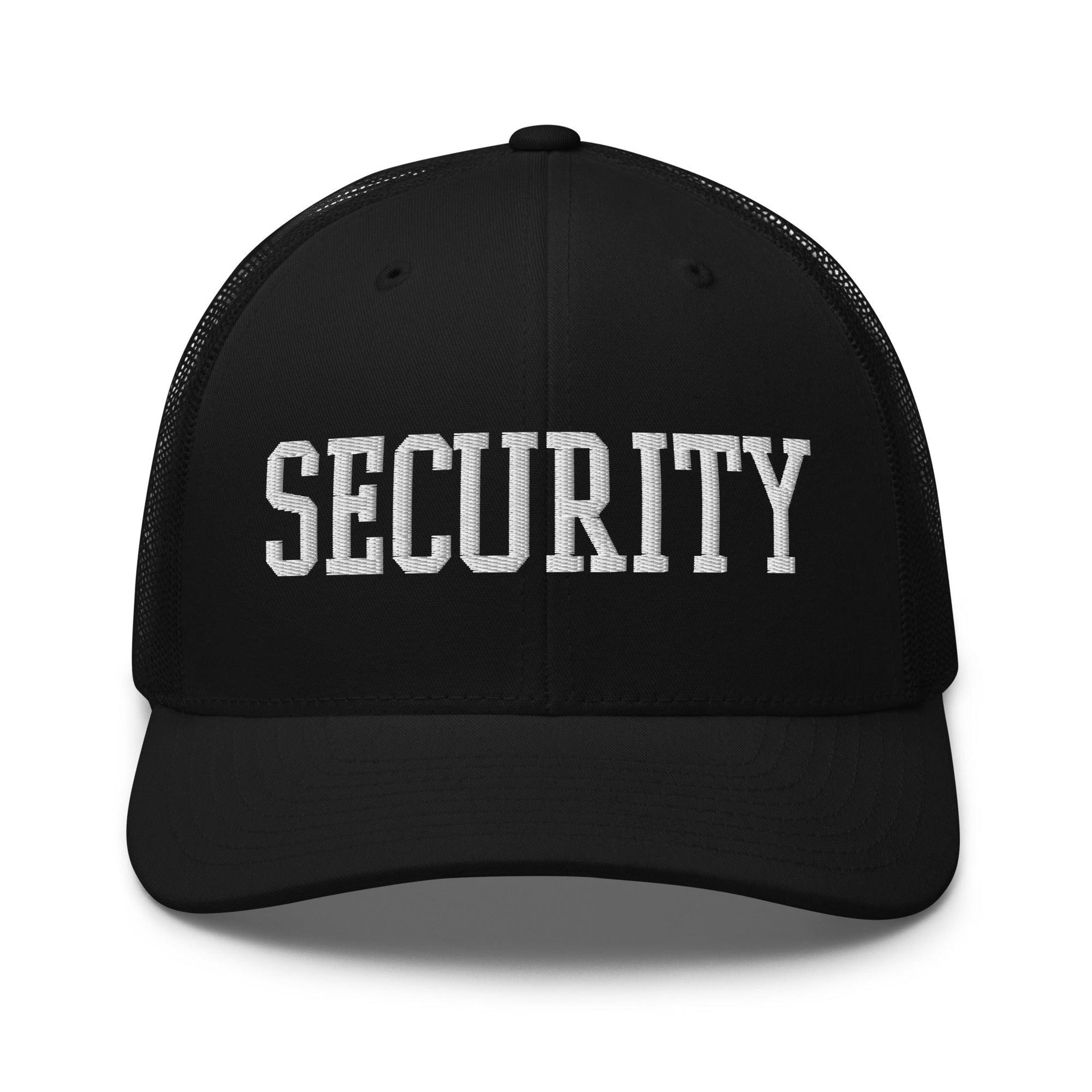 Security Uniform Work Block Embroidered Mesh Trucker Hat Black Capital Crowns Security Trucker Hats Work