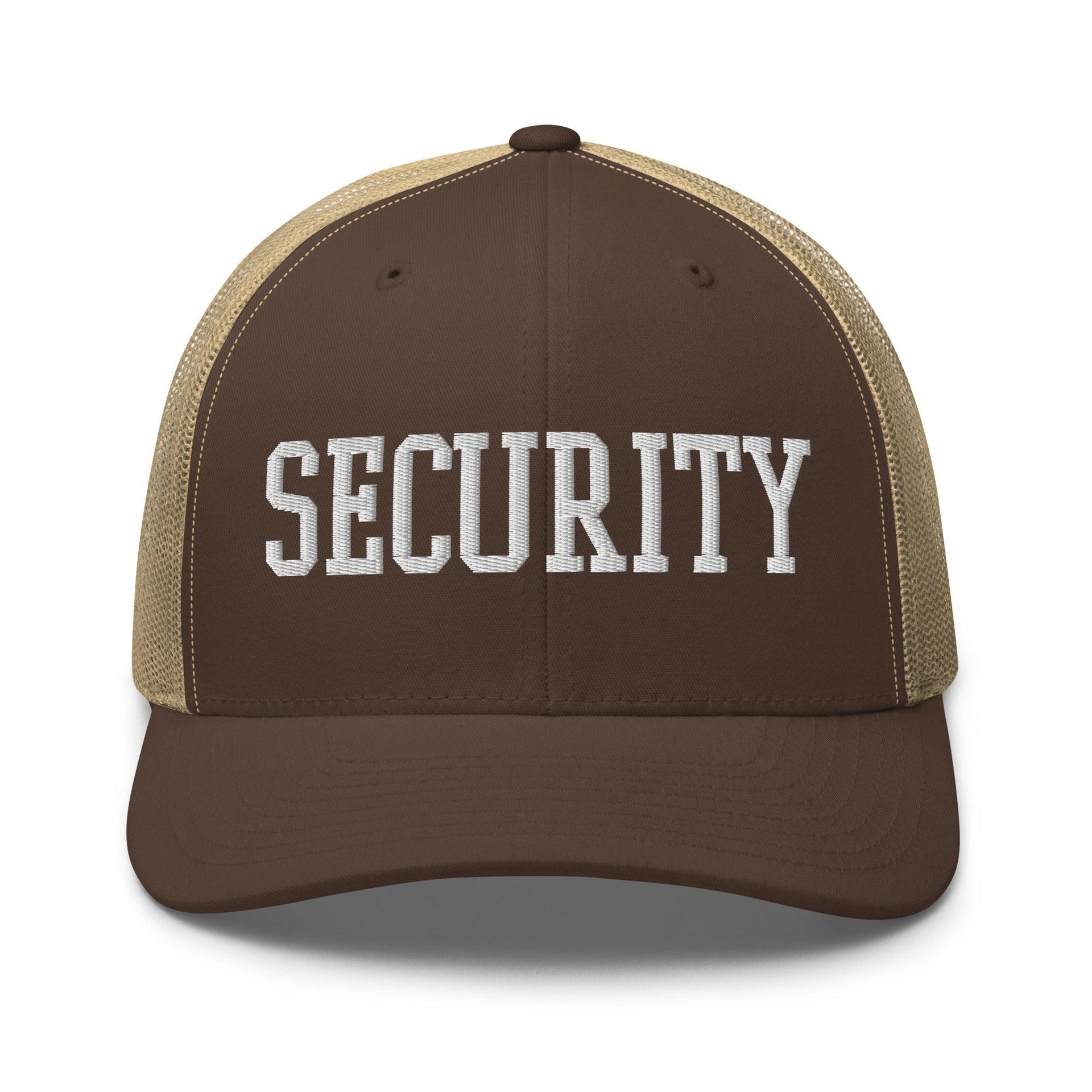 Security Uniform Work Block Embroidered Mesh Trucker Hat Brown Khaki Capital Crowns Security Trucker Hats Work