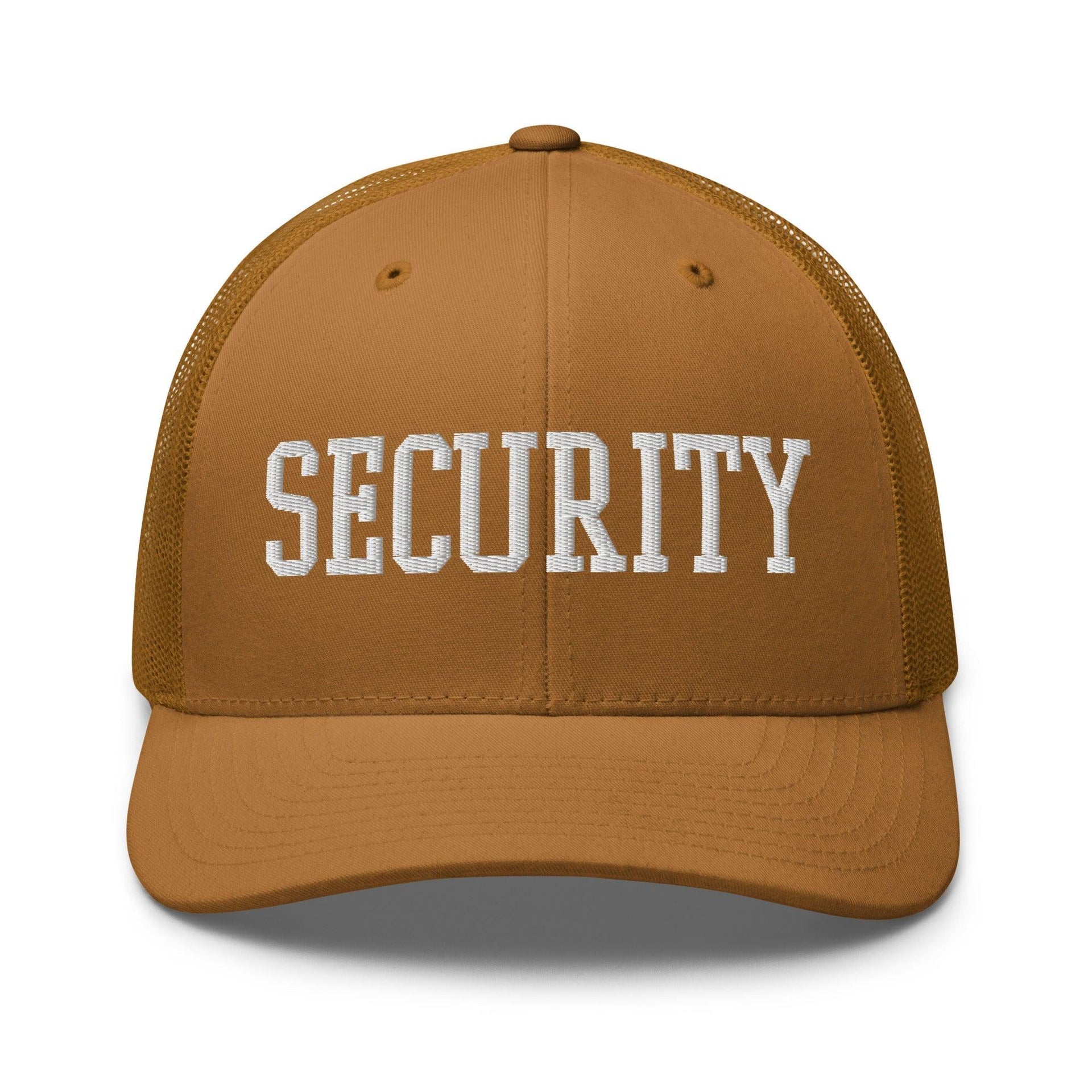 Security Uniform Work Block Embroidered Mesh Trucker Hat Caramel Capital Crowns Security Trucker Hats Work