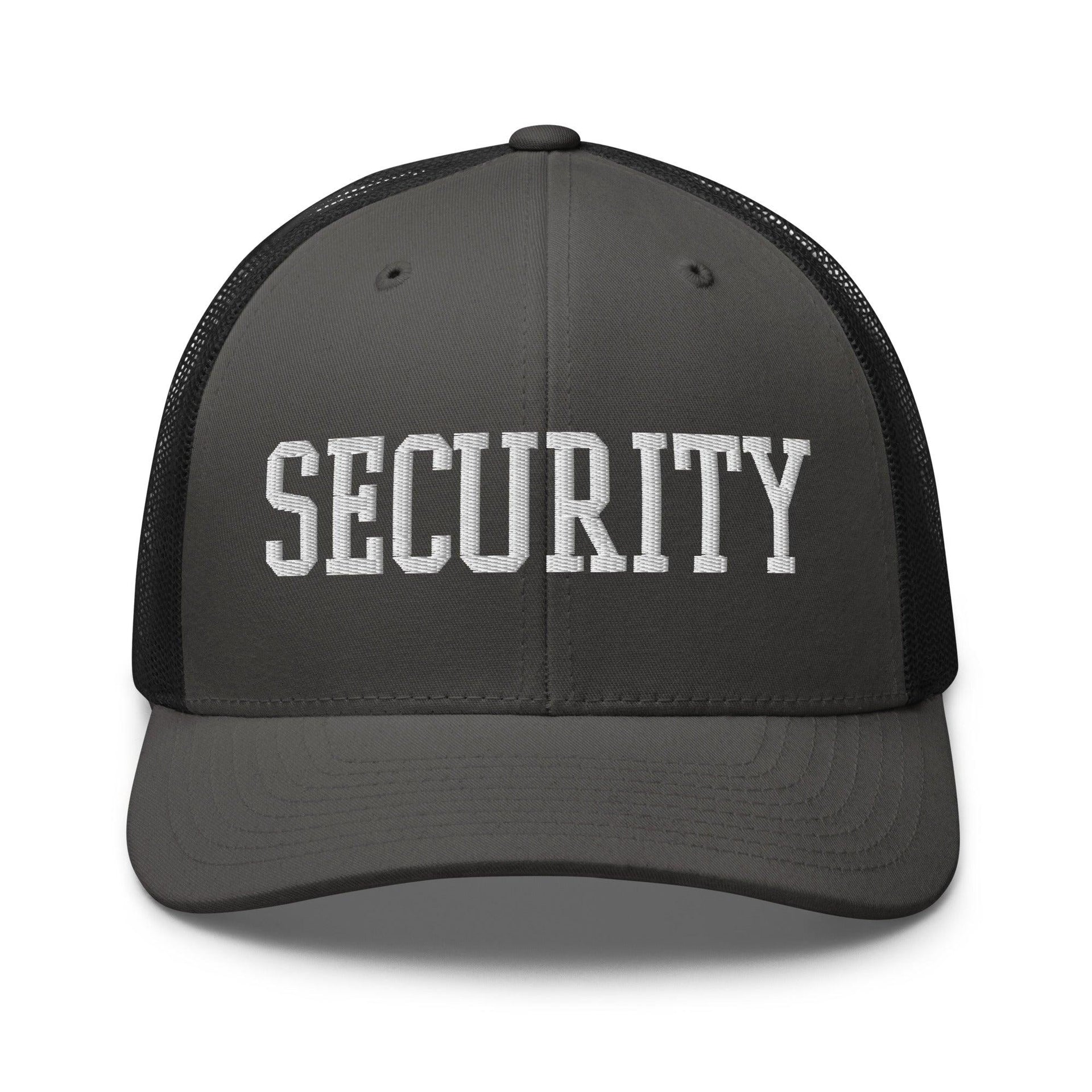 Security Uniform Work Block Embroidered Mesh Trucker Hat Charcoal Black Capital Crowns Security Trucker Hats Work