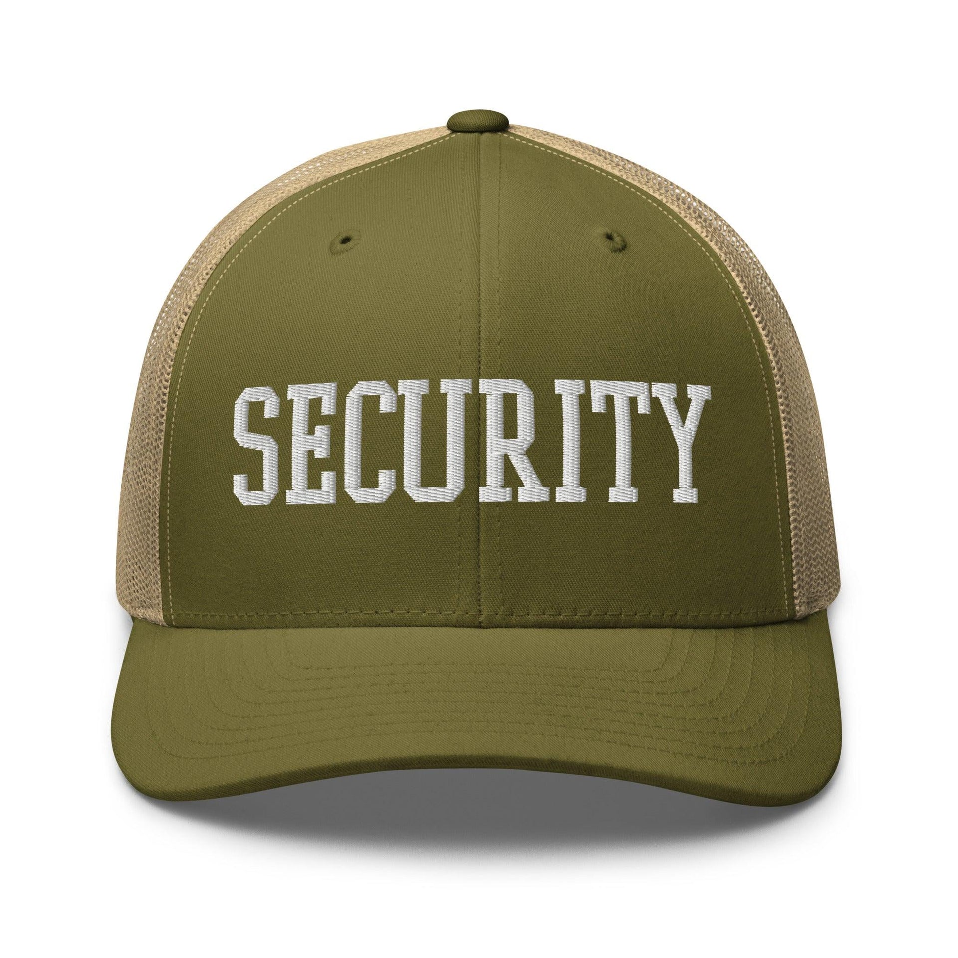 Security Uniform Work Block Embroidered Mesh Trucker Hat Moss Khaki Capital Crowns Security Trucker Hats Work