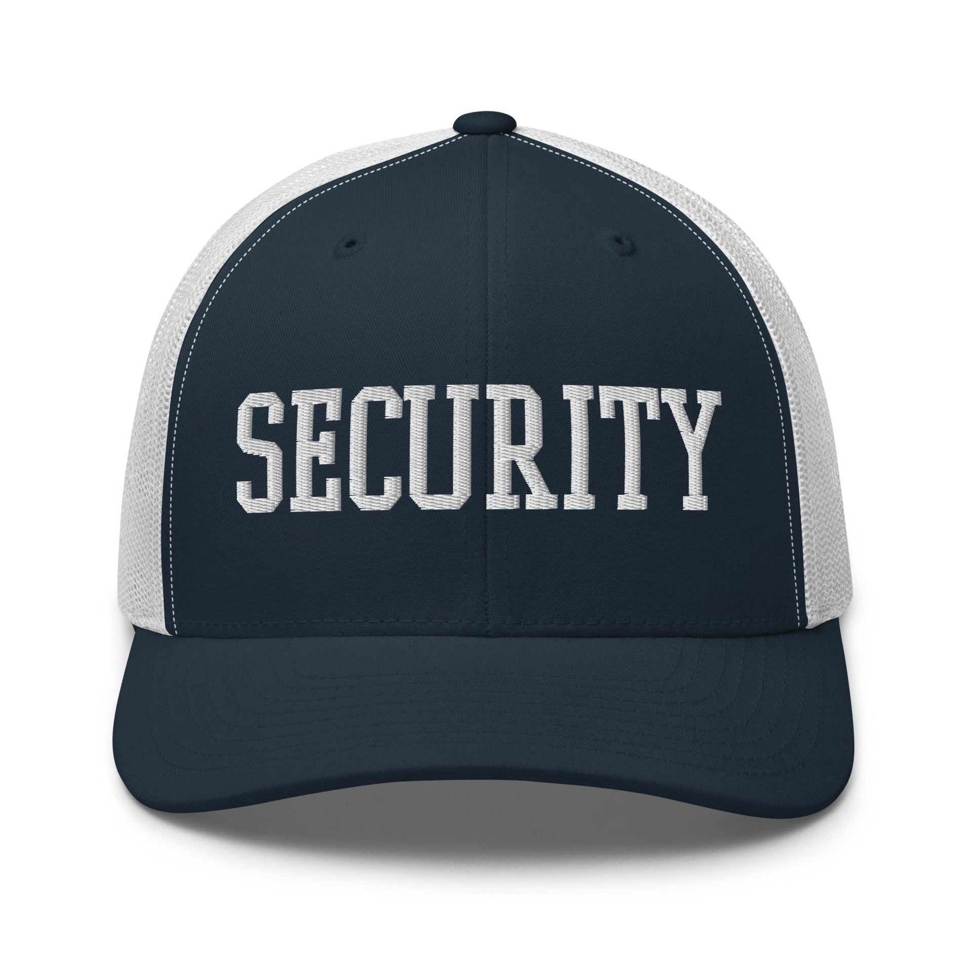 Security Uniform Work Block Embroidered Mesh Trucker Hat Navy White Capital Crowns Security Trucker Hats Work
