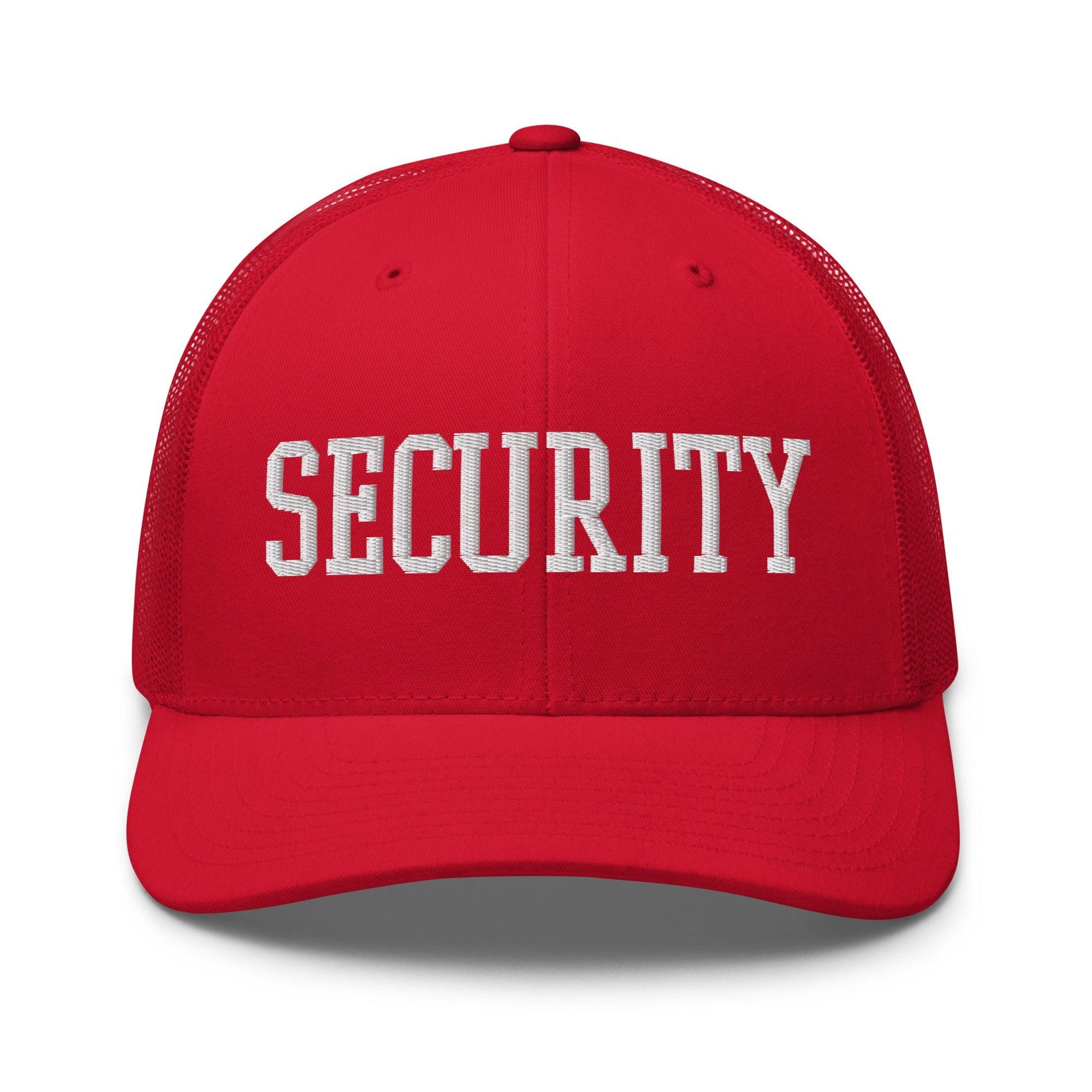 Security Uniform Work Block Embroidered Mesh Trucker Hat Red Capital Crowns Security Trucker Hats Work