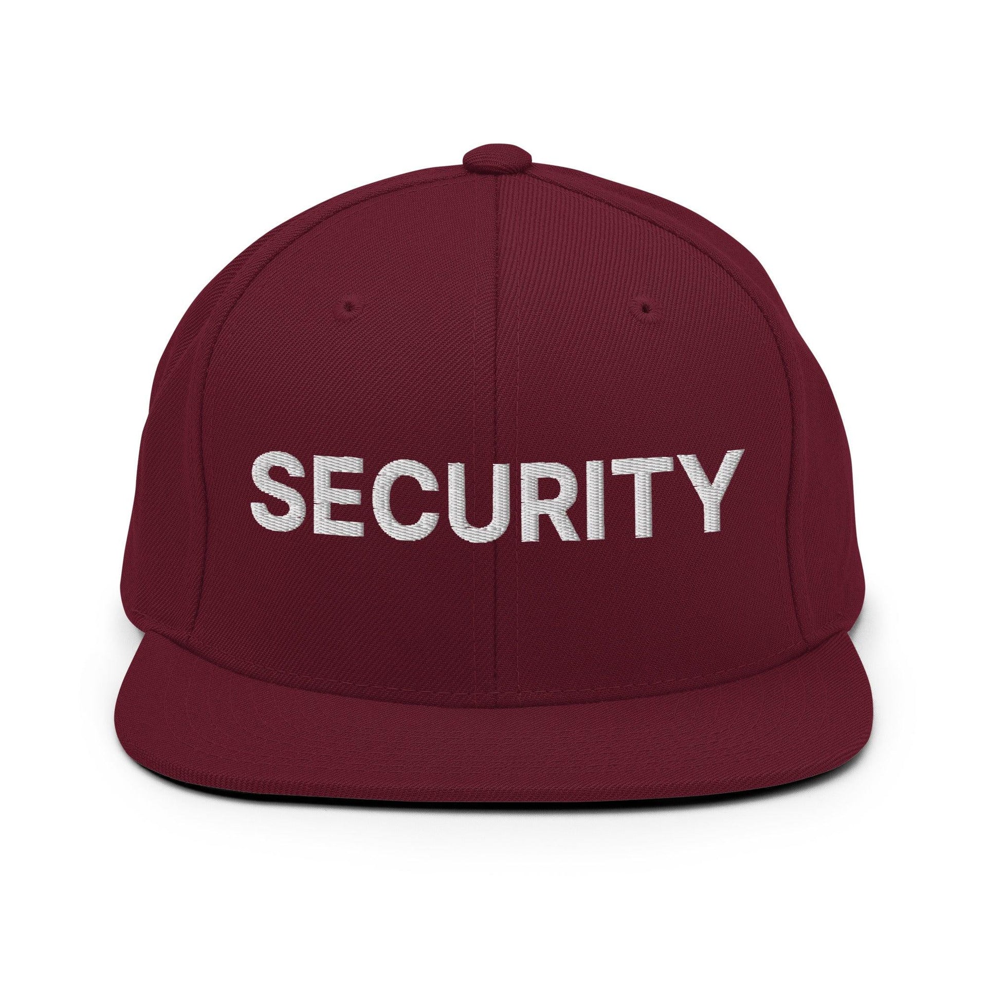 Security Uniform Work Embroidered Flat Bill Brim Snapback Hat Maroon Capital Crowns Security Snapback Hats Work