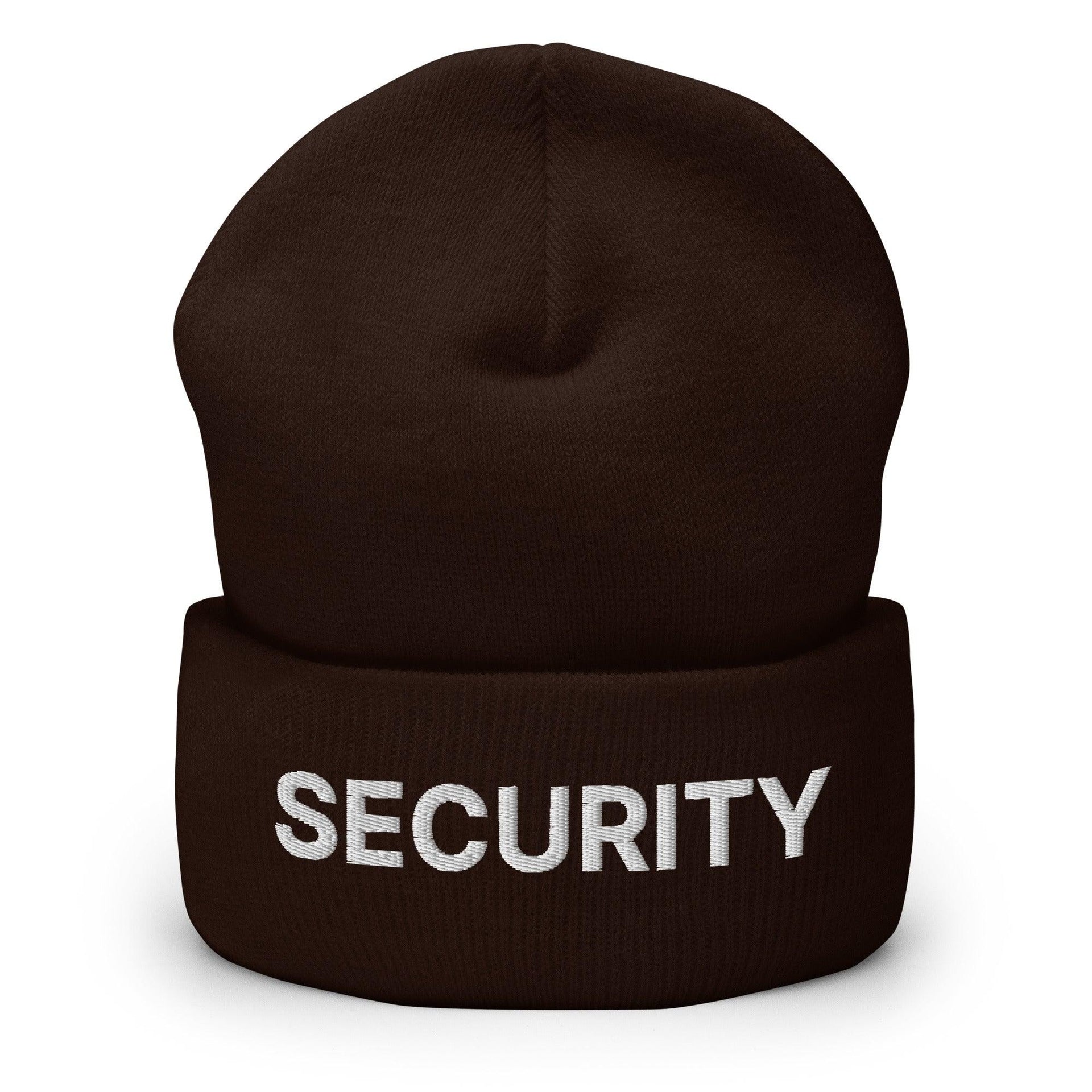 Security Uniform Work Embroidered Knit Cuffed Beanie Brown Beanies Capital Crowns Security Work