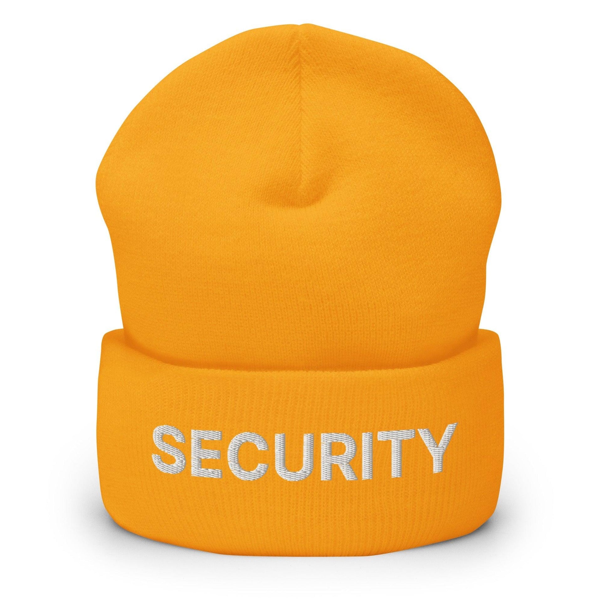 Security Uniform Work Embroidered Knit Cuffed Beanie Gold Beanies Capital Crowns Security Work